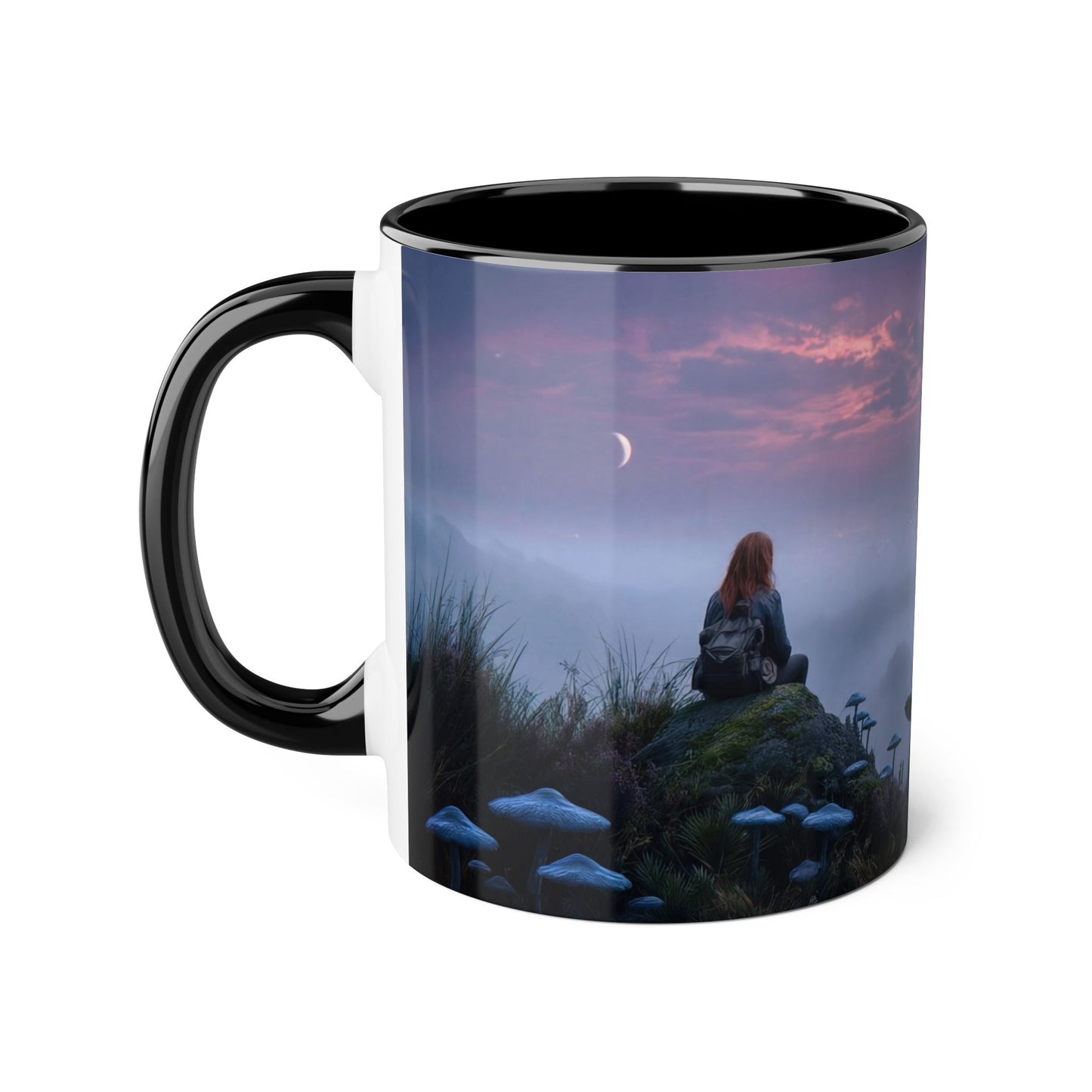 Misty Ridge Accent Mugs, 11oz – Crimson Moon & Giant Mushrooms
