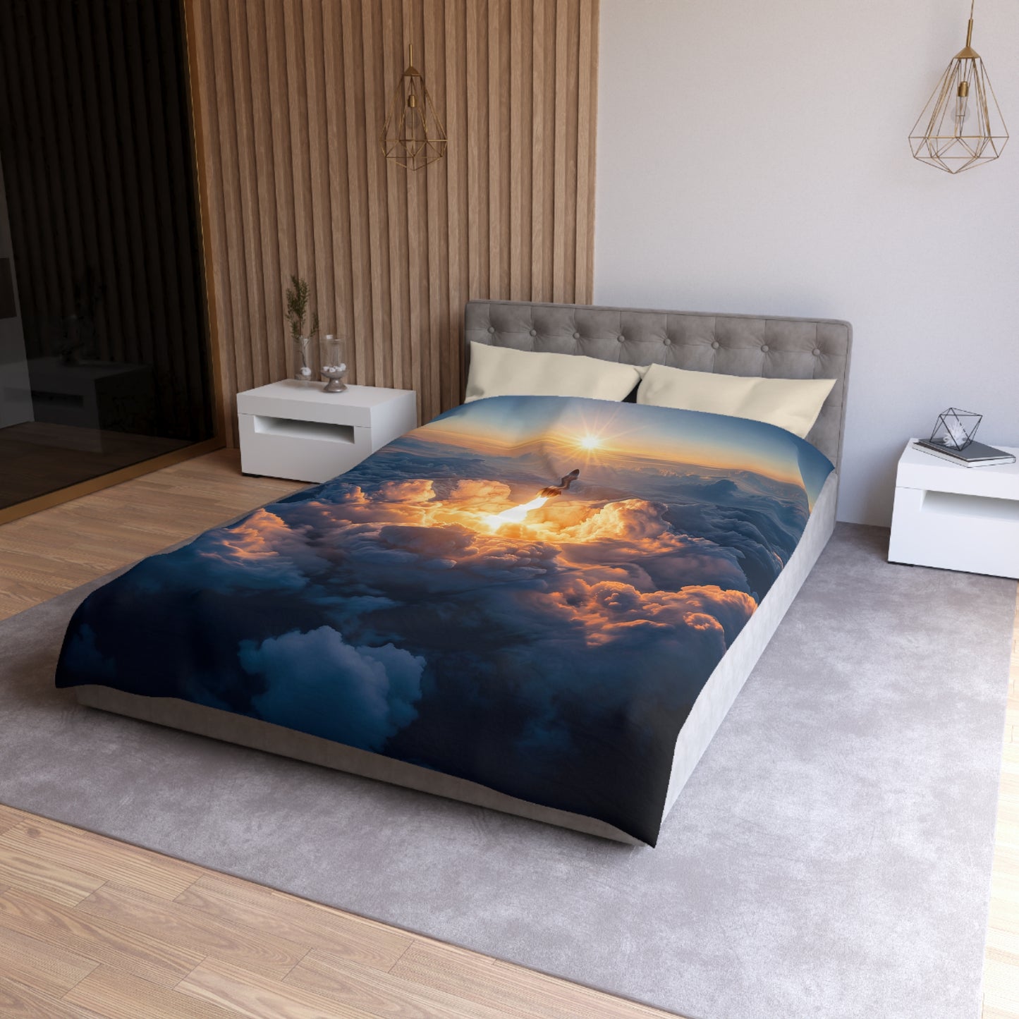 Solar Launch Microfiber Duvet Cover – Dawn’s First Rocket Ascension