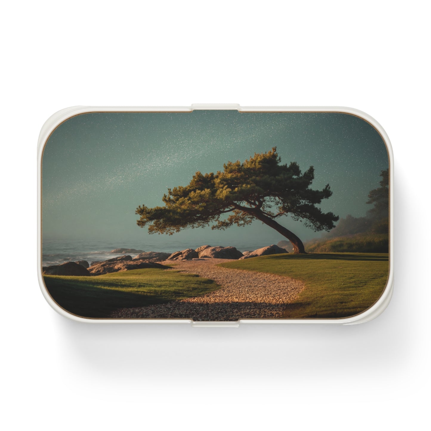 Starlit Sentinel Bento Lunch Box – Coastal Pine Under Midnight Skies