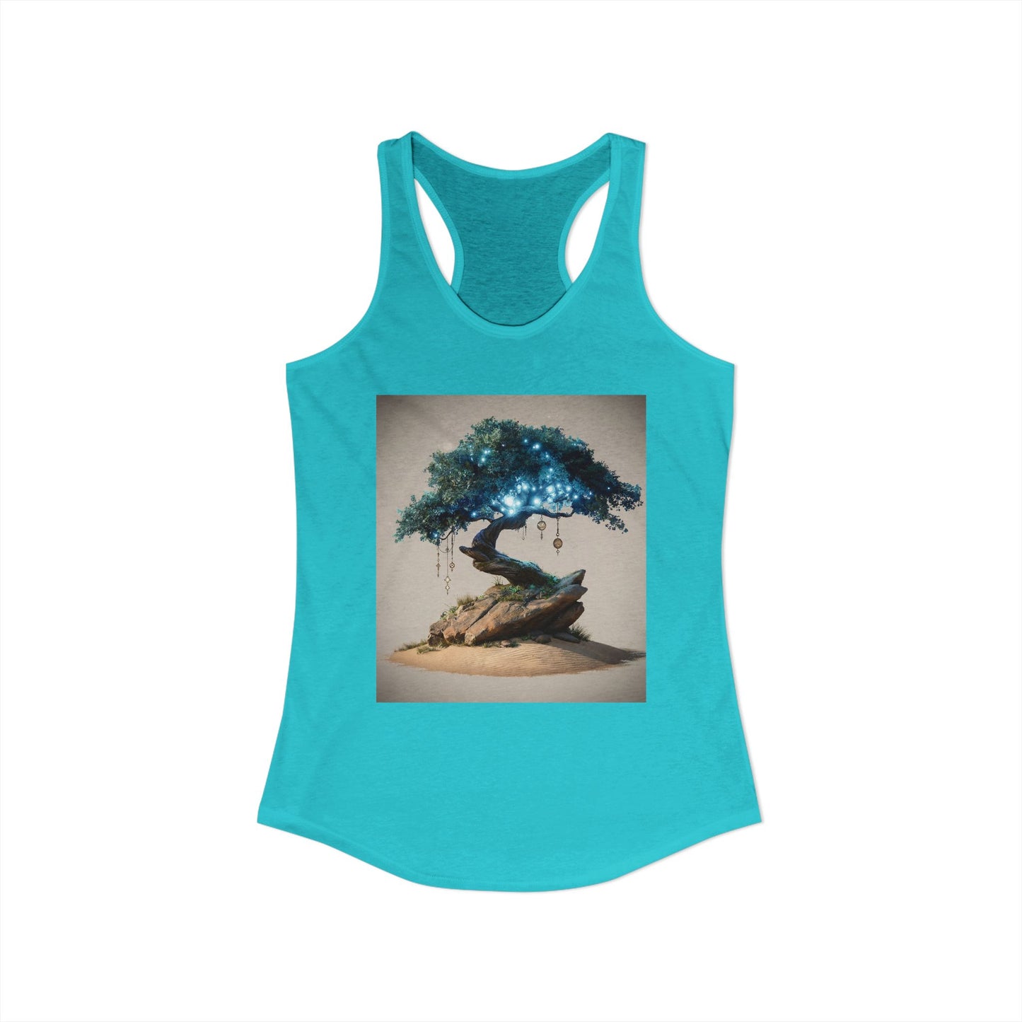 Luminescent Tree Women's Ideal Racerback Tank – Glowing Blue Canopy Sandstone Sentinel
