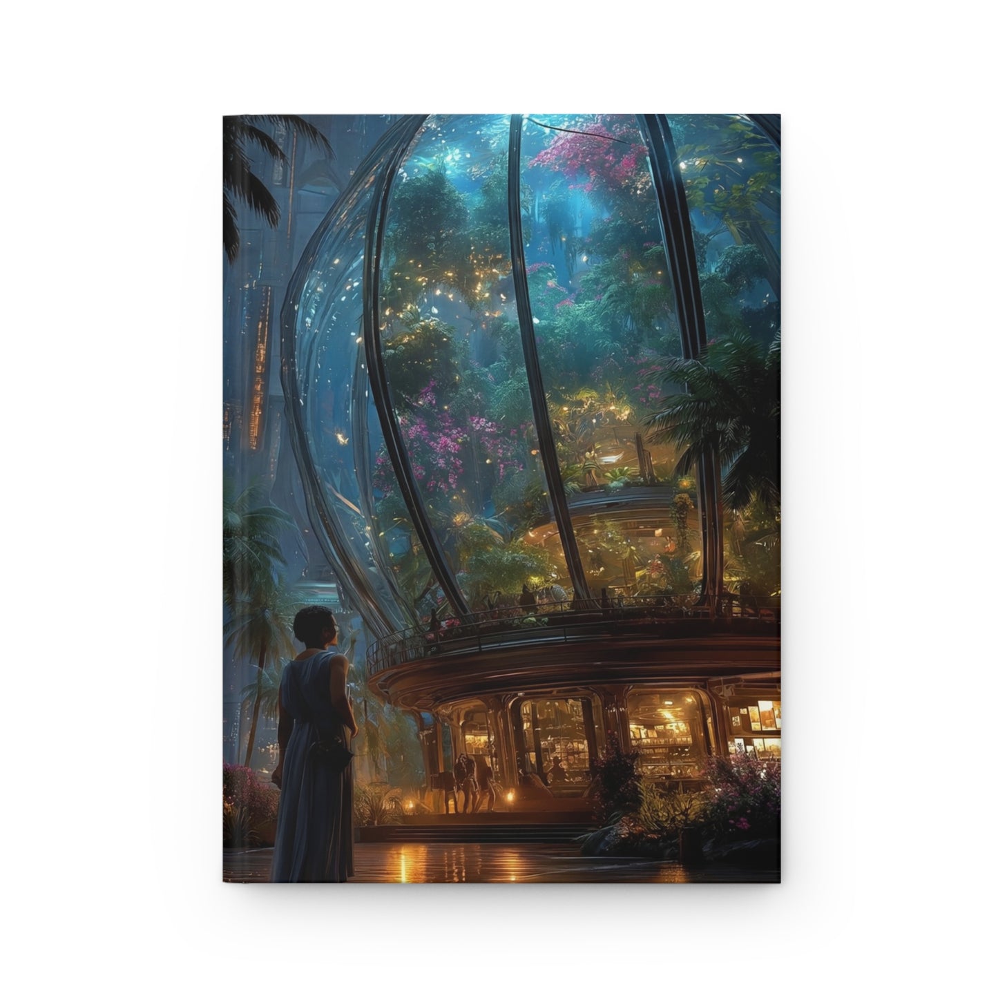 Neon Palm Oasis Hardcover Journal Matte – City Lights & Glass Dome Dreamscape