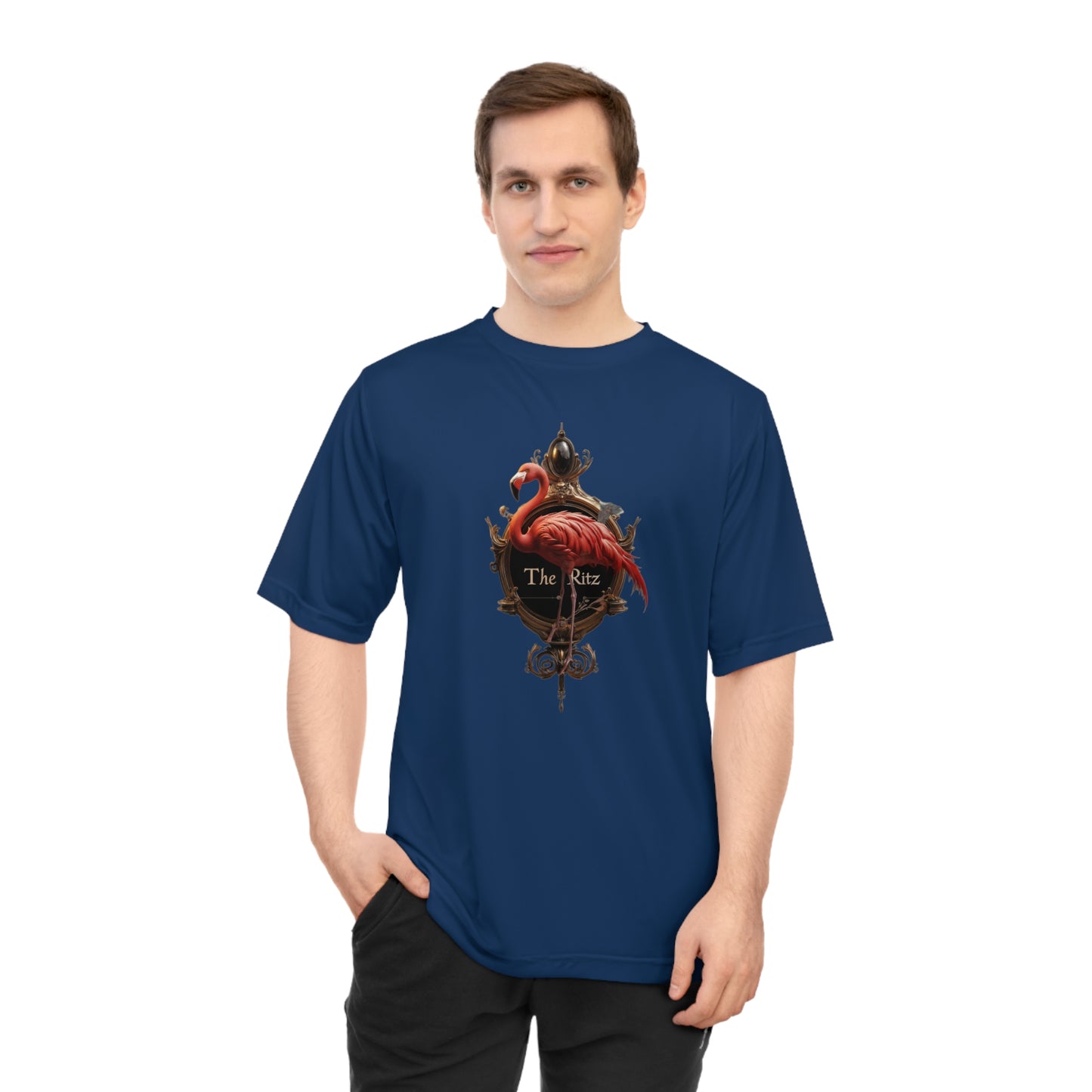 Crimson Flamingo Ornate Frame Tee – Golden Ritz Manor Emblem