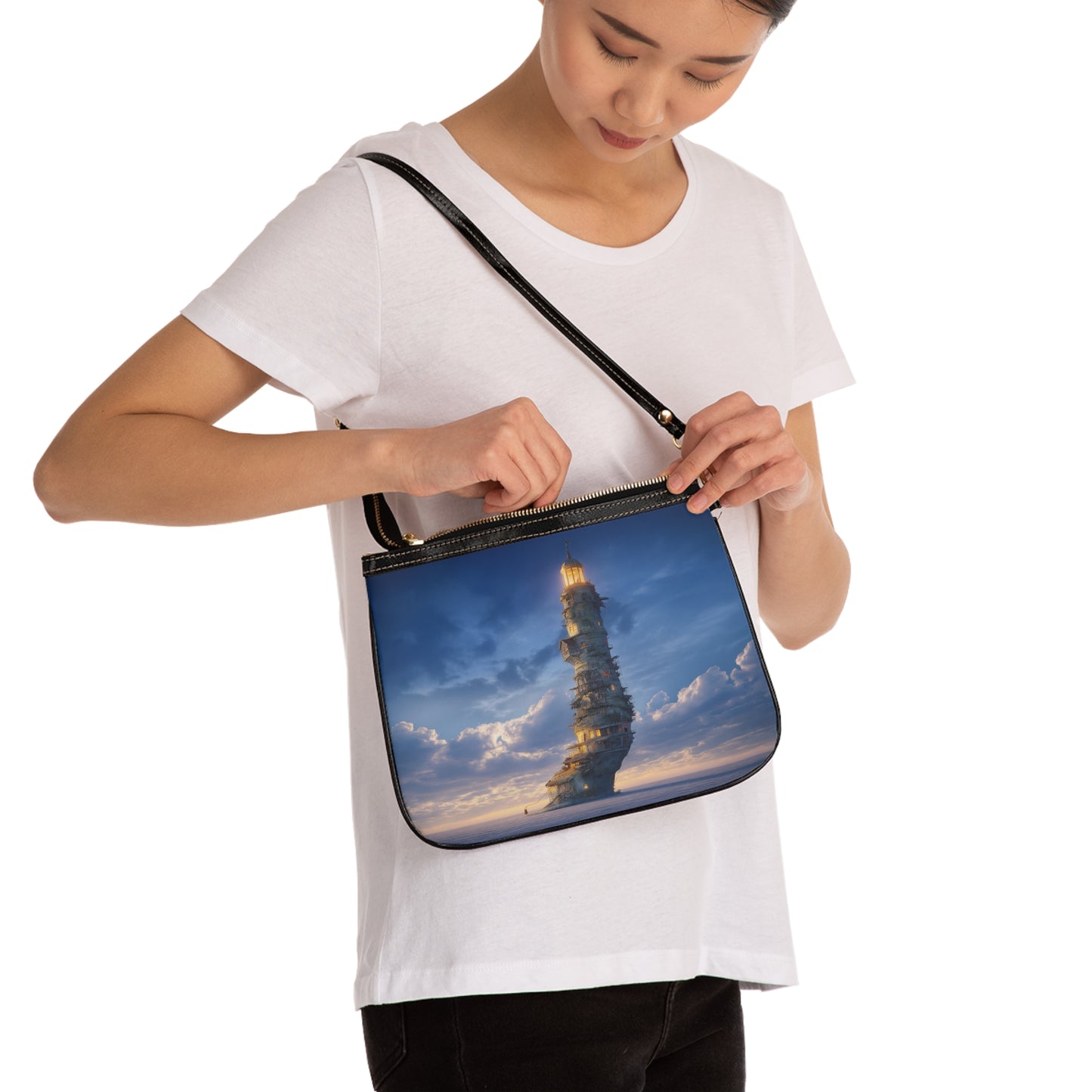 Skyborne Lighthouse Small Shoulder Bag – Twilight Beacon Dreamscape