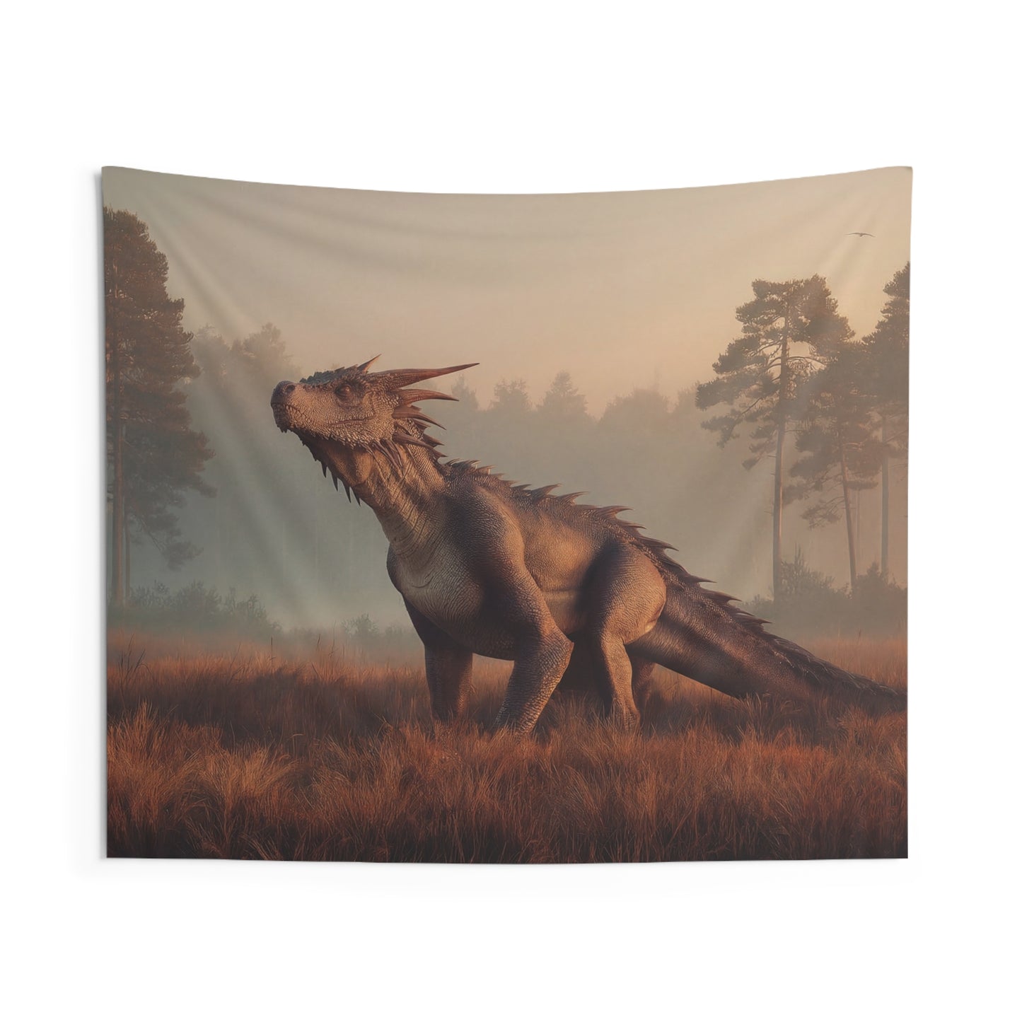 Misty Forest Dragon Indoor Wall Tapestries – Dawn’s Quiet Sentinel