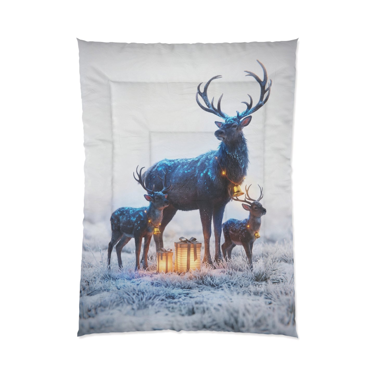 Frost-Clad Deer Family Comforter – Whispering Winter Giftscape