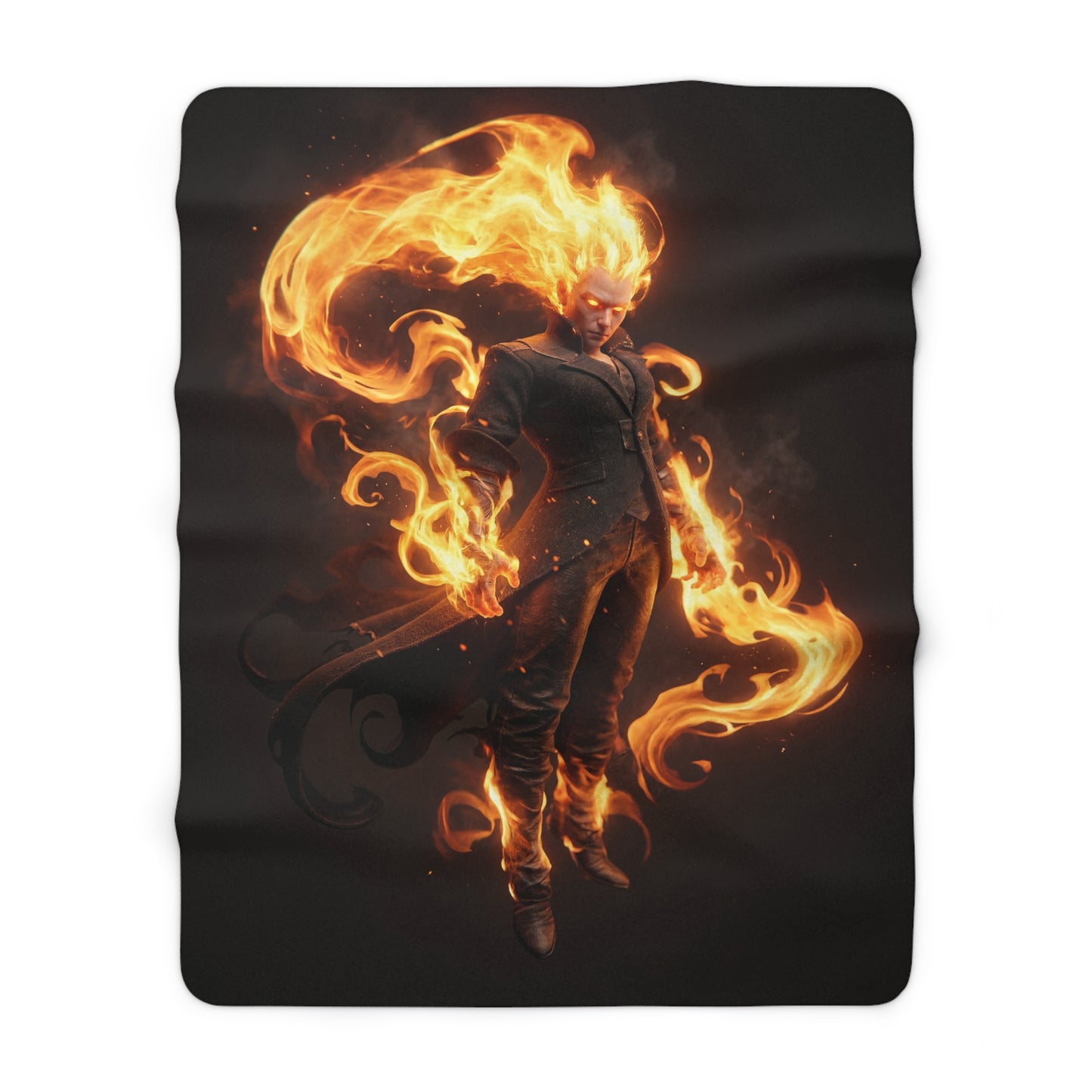 Inferno Knight Sherpa Fleece Blanket – Crimson Ember Sentinel Portrait