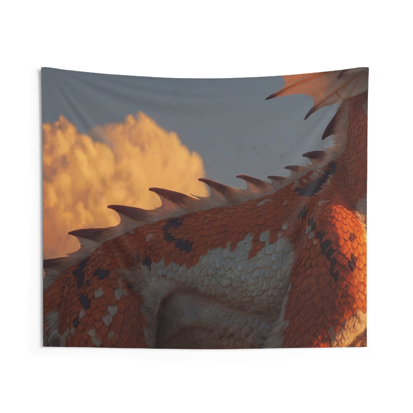 Sunset Sentinel Dragon Indoor Wall Tapestries – Warm Amber Dawn Guardian