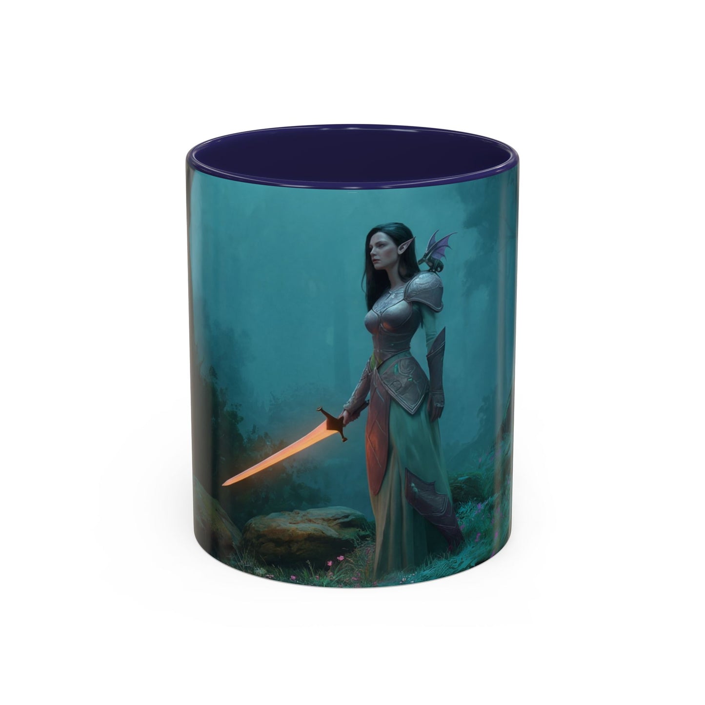 Glowing Sword Elf Sentinel Accent Coffee Mug (11, 15oz) – Misty Forest Guardian