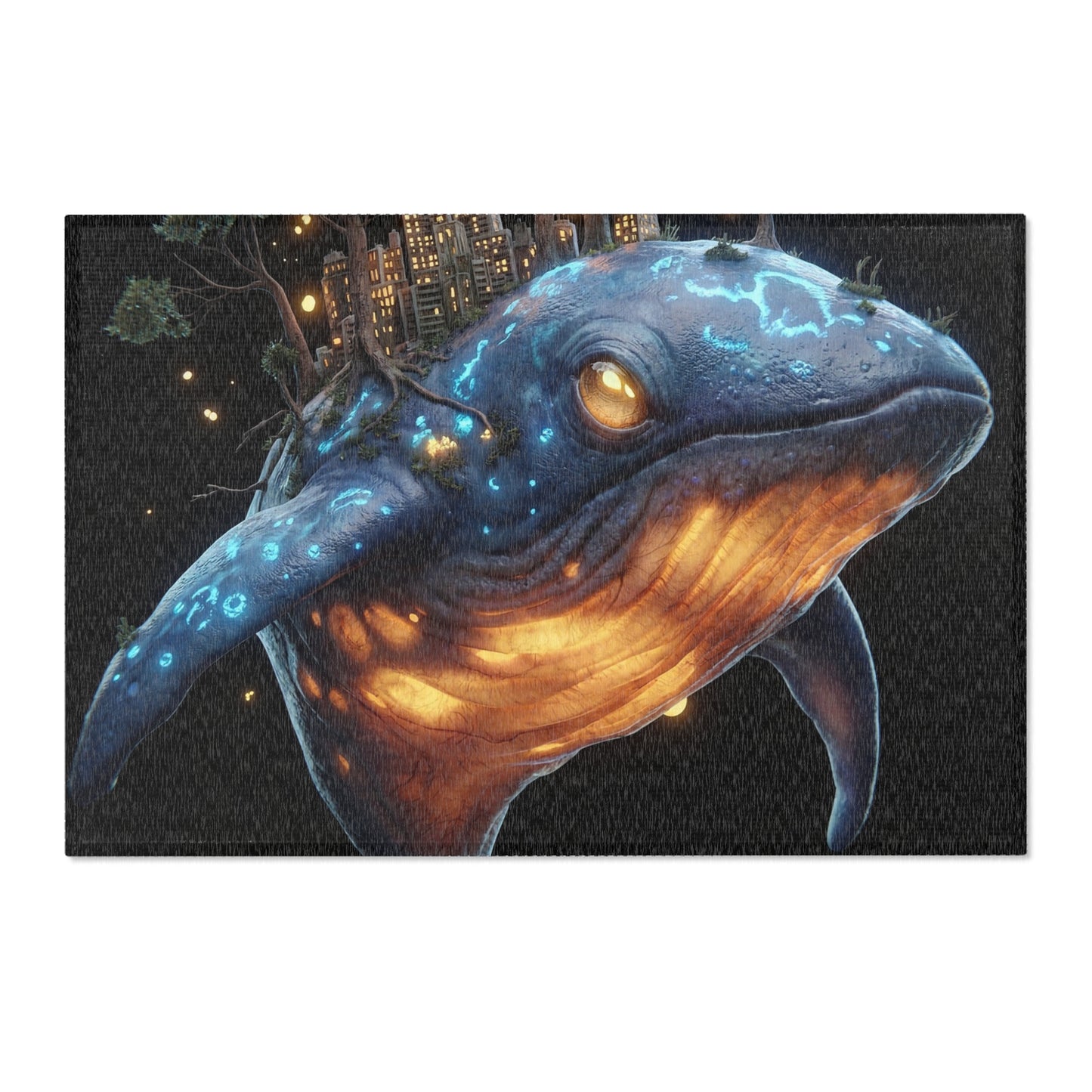 Whalesong Sanctuary Area Rug – Bioluminescent City on a Whale’s Back