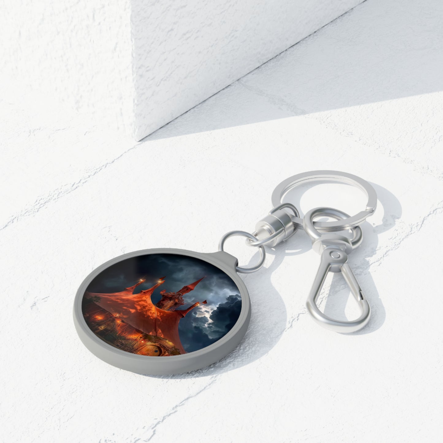 Crimson Circus Tent Keyring Tag – Midnight Carnival Dreamscape