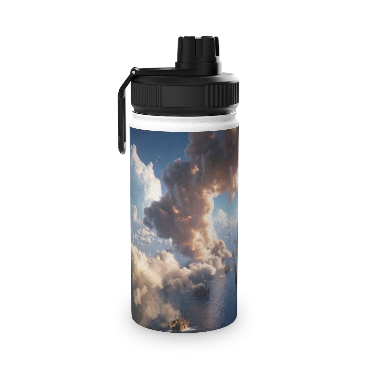 Armada Through Clouds Stainless Steel Water Bottle, Sports Lid – Golden Fleet at Dawn