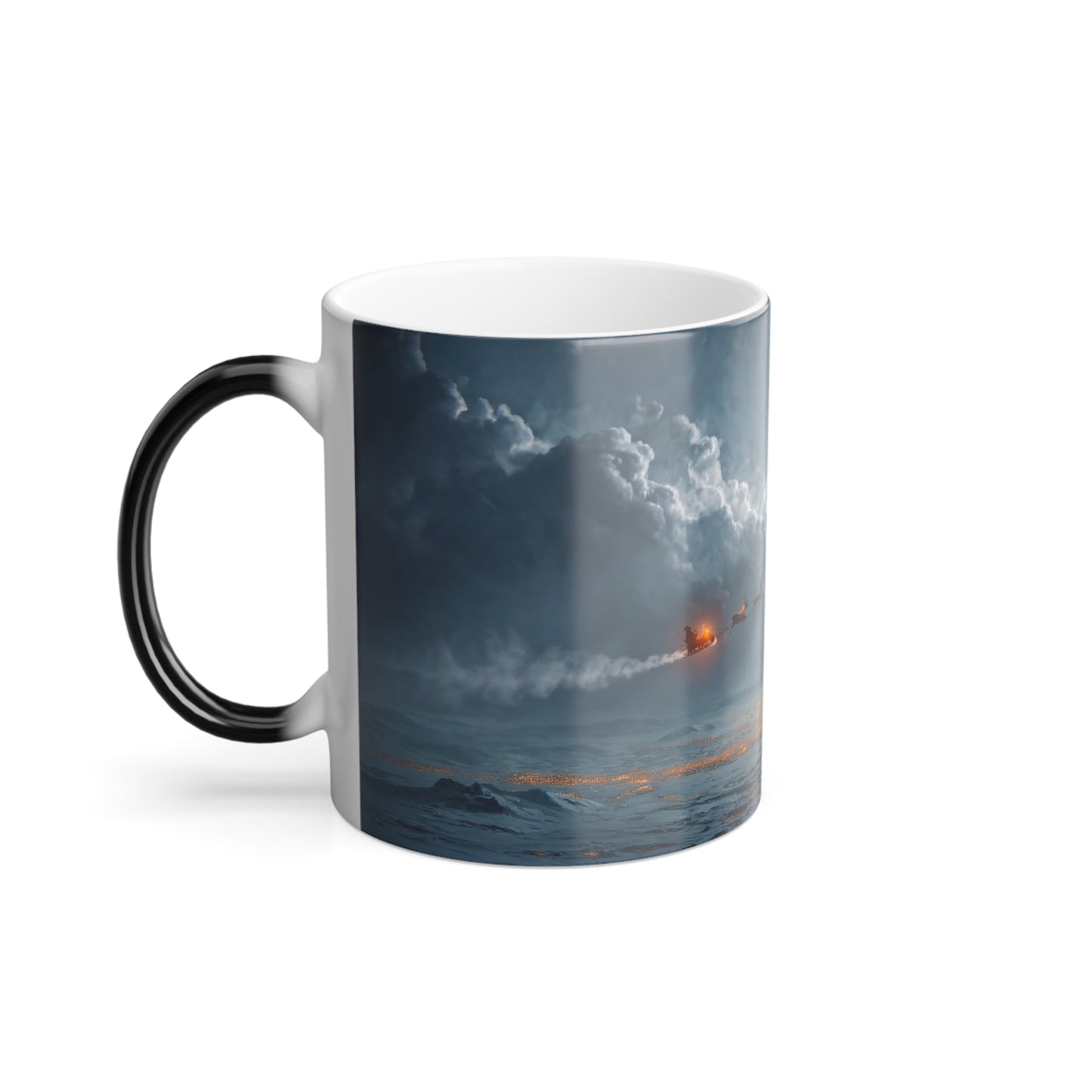 Winter Moonlight Sleigh Color Morphing Mug, 11oz – Reindeer Flying Over Snowy City