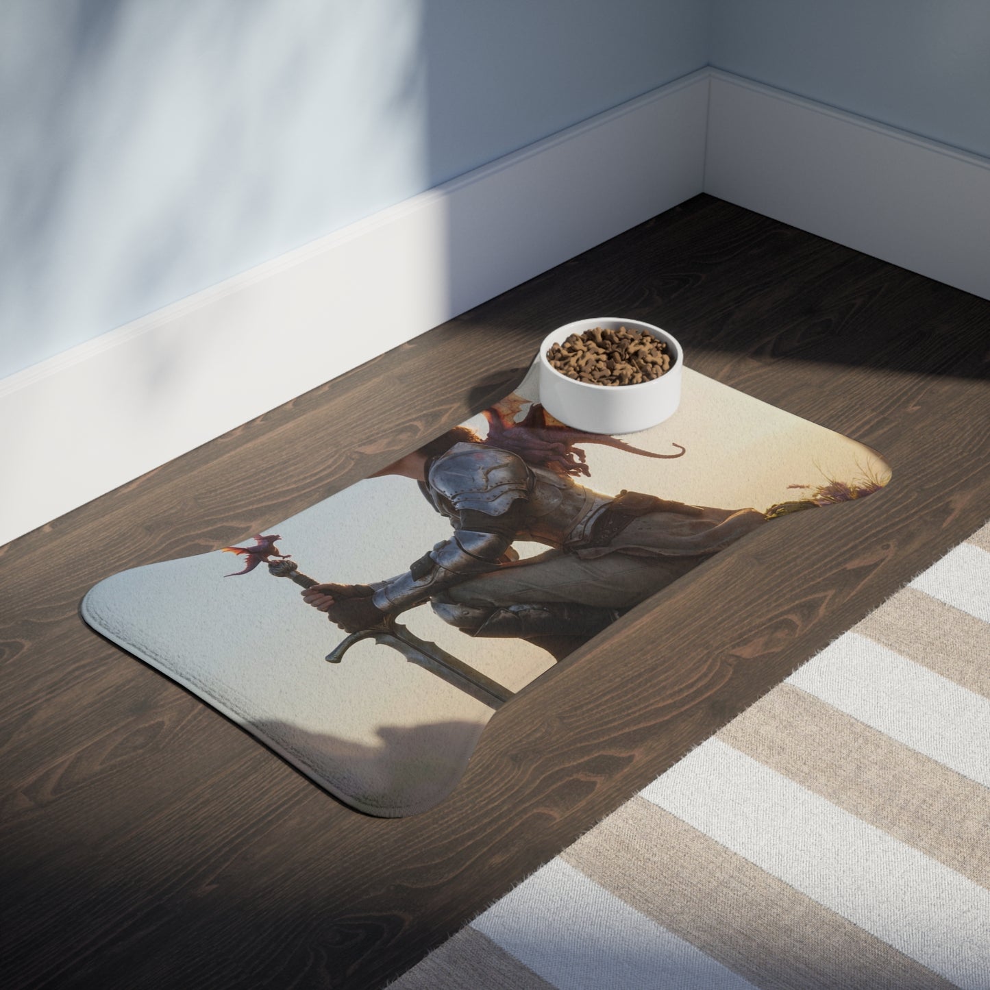 Dragon Knight Pet Feeding Mats – Sunset Sentinel with Winged Companion