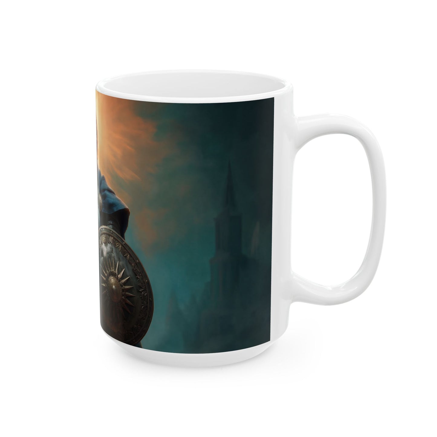 Sunlit Sentinel Ceramic Mug – (11oz, 15oz) Dawn’s Radiant Resolve