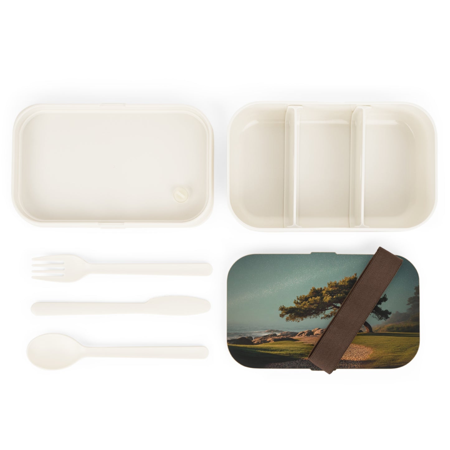 Starlit Sentinel Bento Lunch Box – Coastal Pine Under Midnight Skies