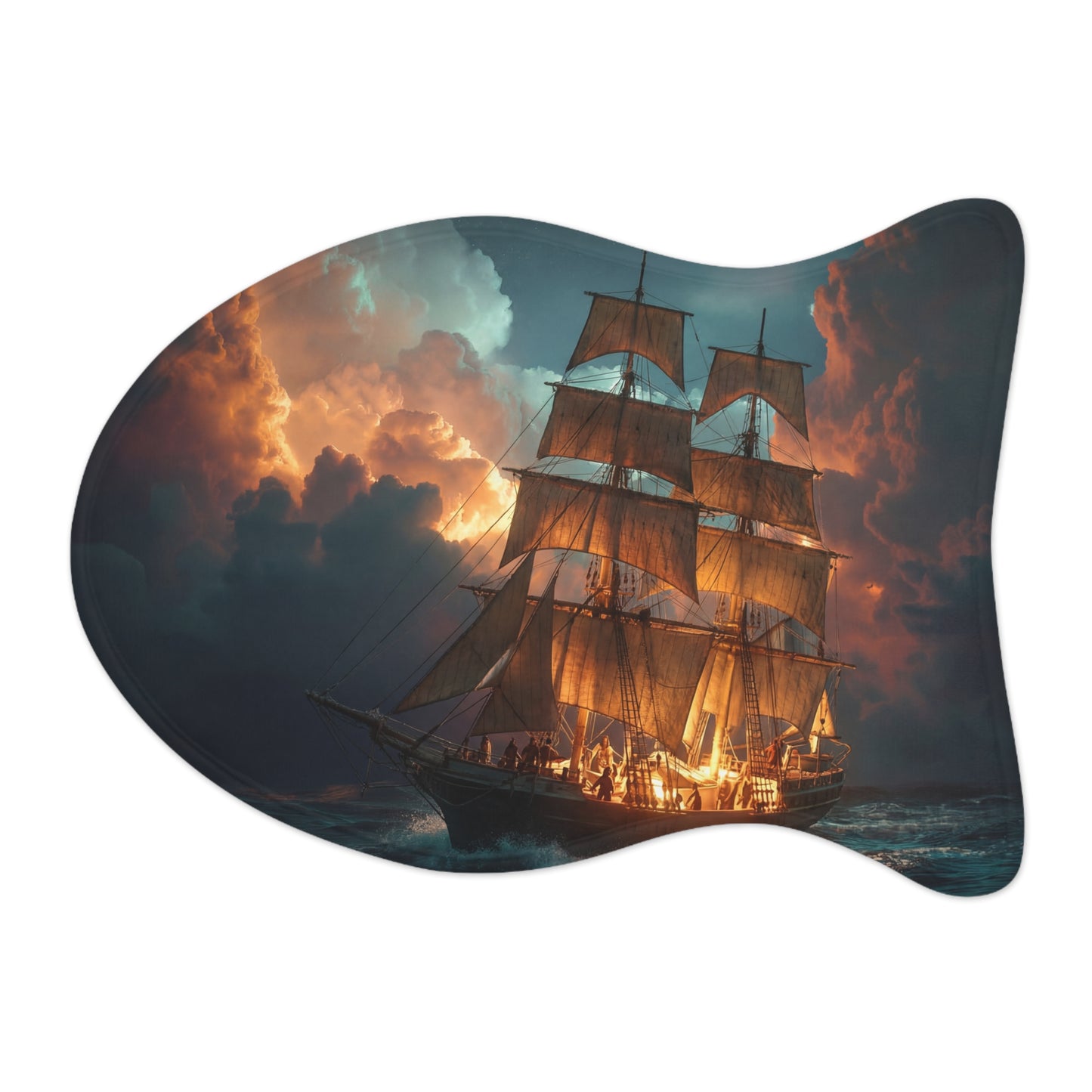 Storm-Beaten Galleon Pet Feeding Mats – Golden Sails on Tempestuous Seascape