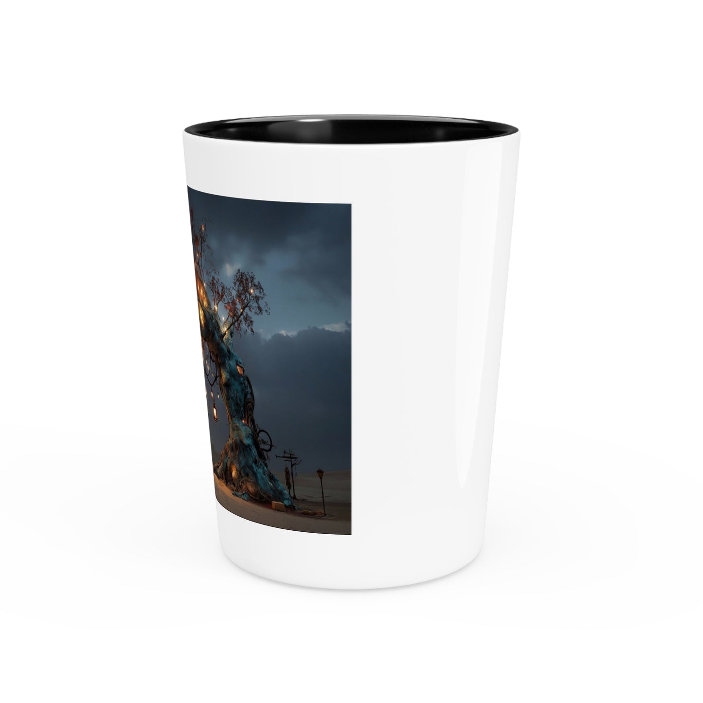 Lantern Tree Shot Glass – Glowing Canopy Against Twilight Sky