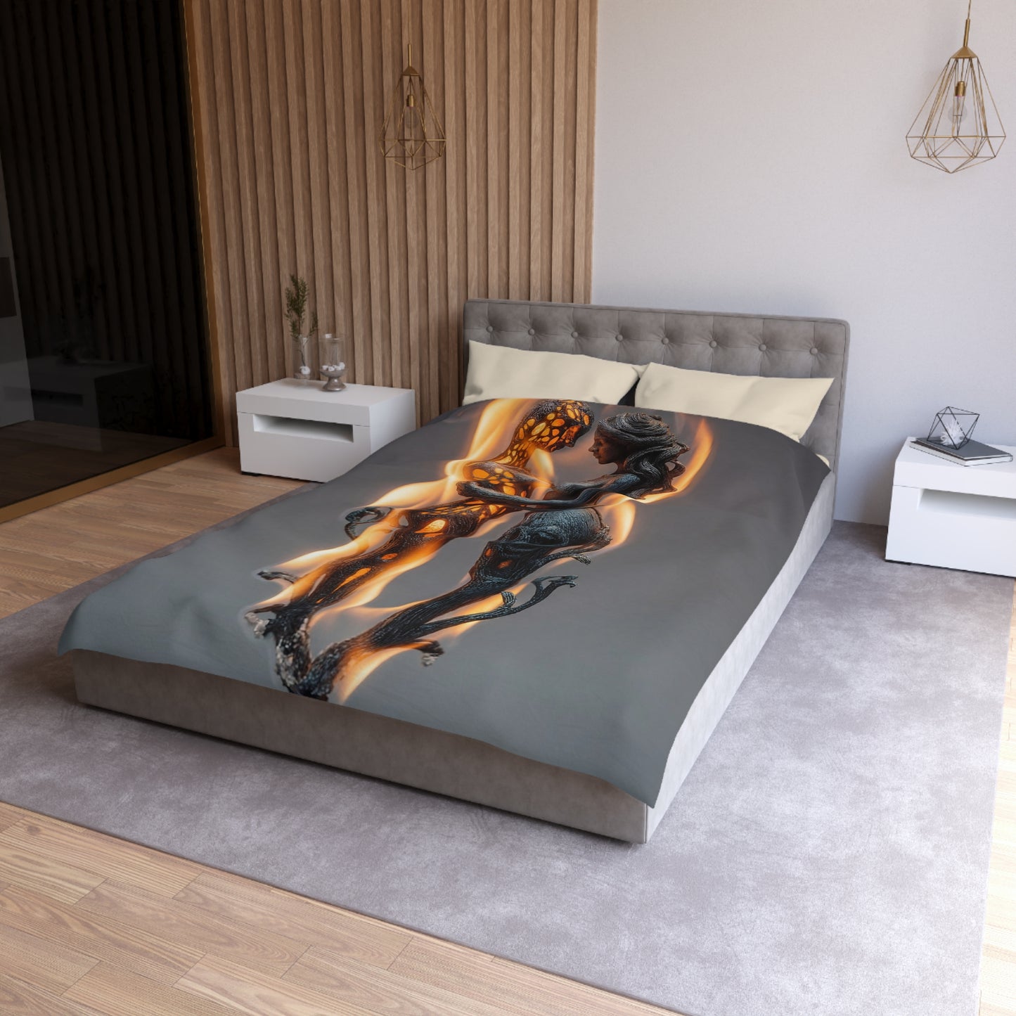 Flame-Woven Couple Microfiber Duvet Cover – Embers of Intimate Surrender