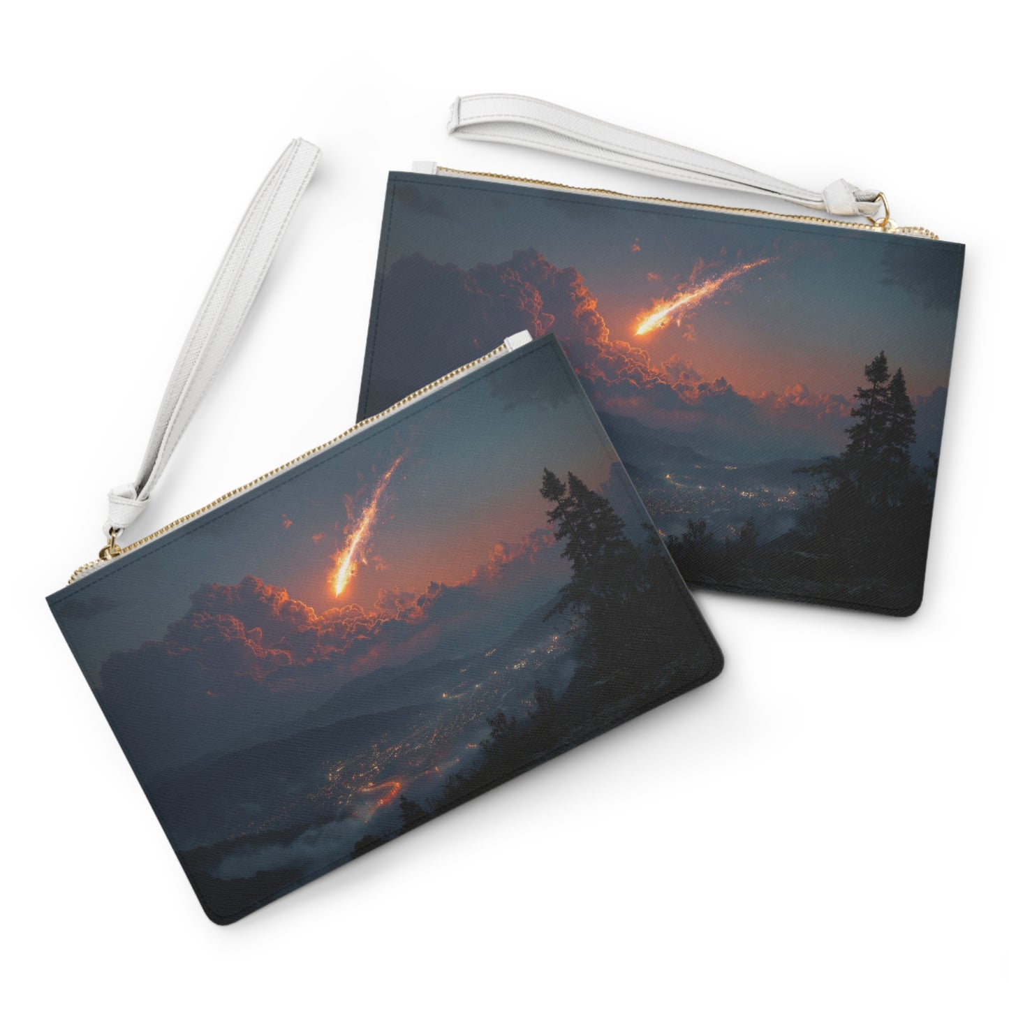 Celestial Firefall Clutch Bag – Twilight Meteor Over Mountain Vale