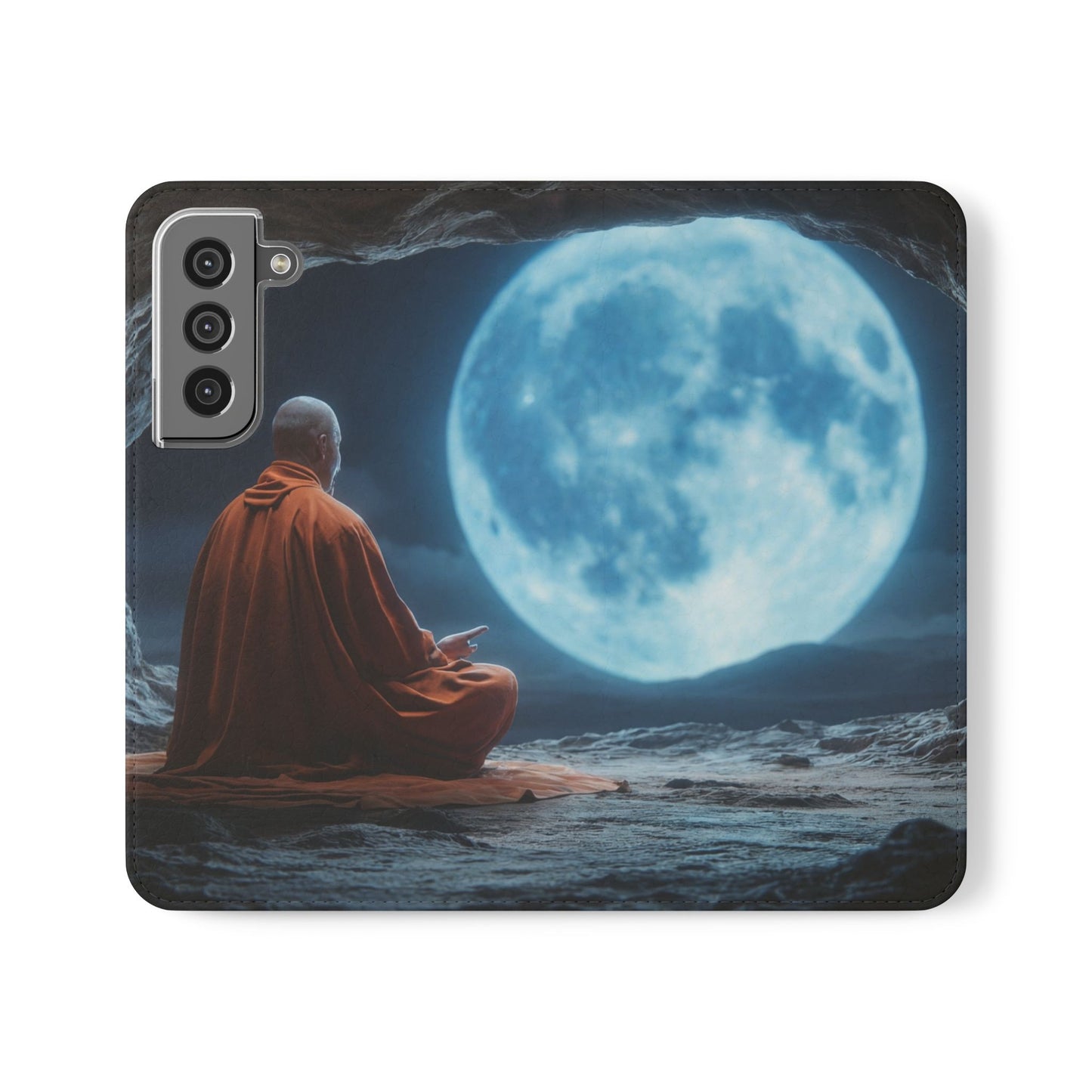 Lunar Meditation Flip Cases – Serene Monk Under Moonlight