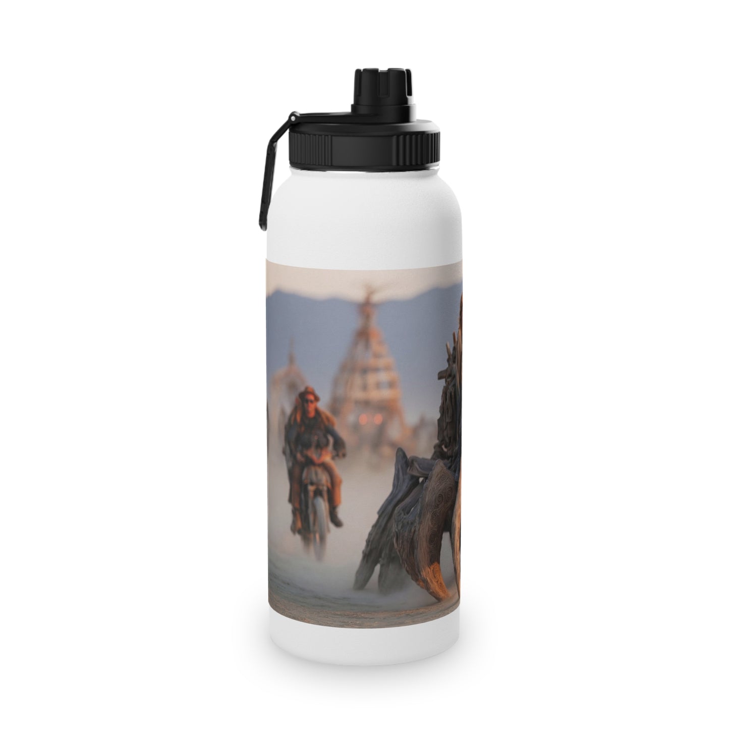 Desert Dragon Ride Stainless Steel Water Bottle, Sports Lid – Sunset Dust and Steam-Punk Fangs