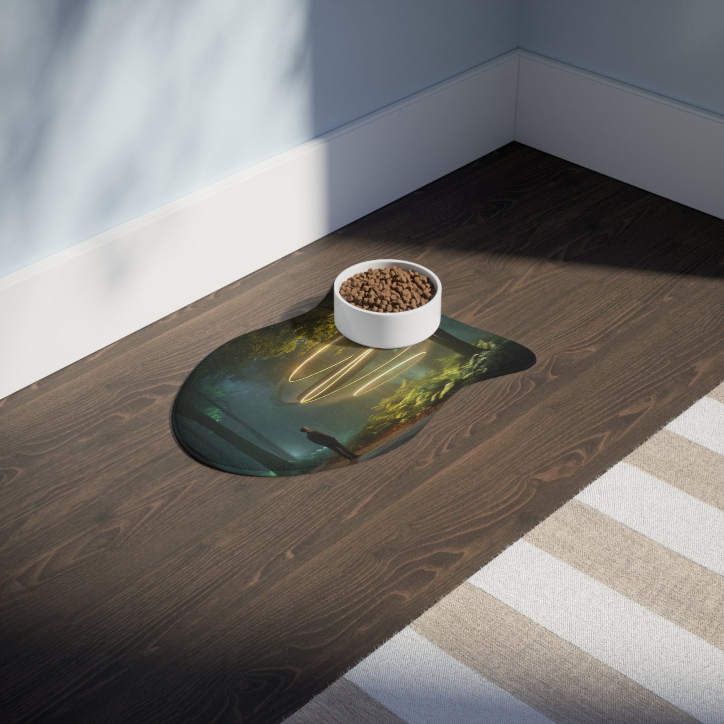 Golden Rings Pet Feeding Mats – Ethereal Forest Vortex