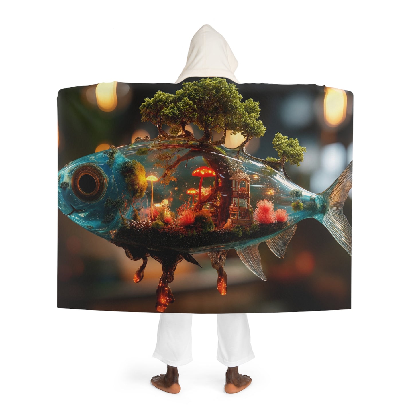 Enchanted Forest Fish Hooded Sherpa Fleece Blanket – Liquid Twilight Dreamscape