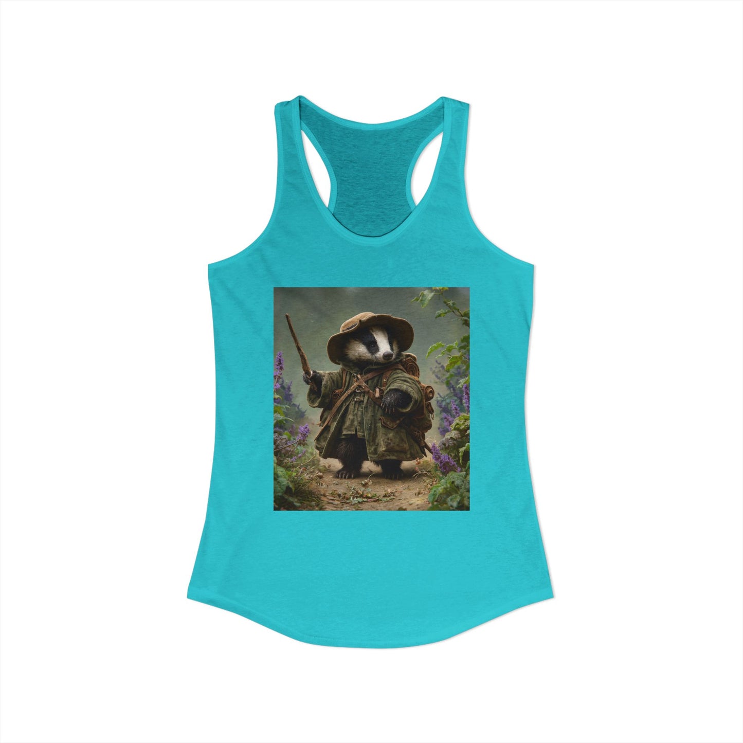 Forest Explorer Badger Women's Ideal Racerback Tank – Mossy Trail Guardian Graphic