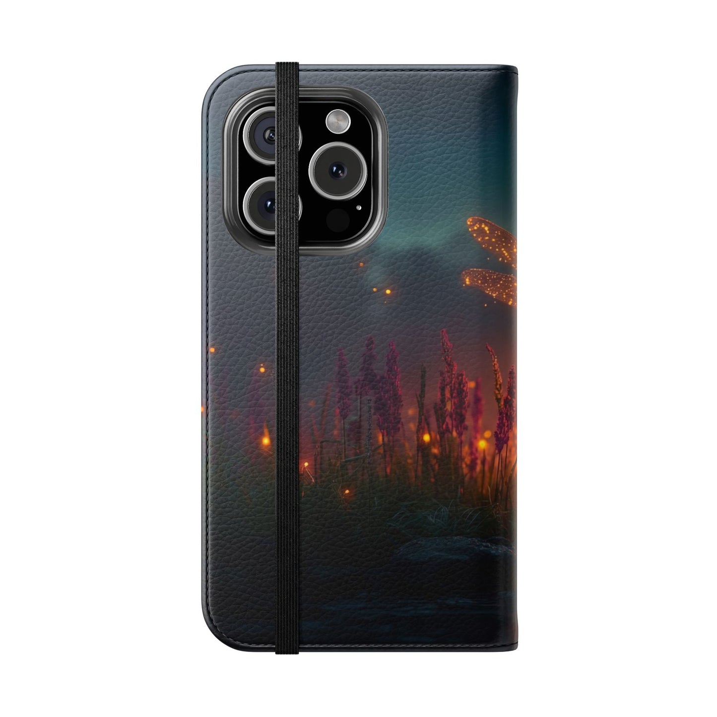 Bioluminescent Dragonfly Flip Cases – Glowing Amber Wings Over Twilight Marsh