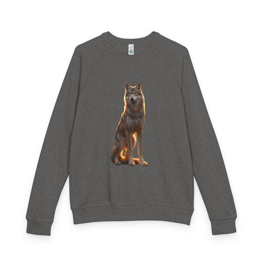 Golden Hour Wolf Unisex French Terry Raglan Crewneck – Amber Silhouette Standee