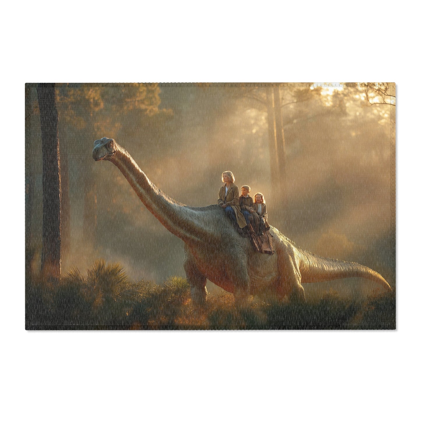 Dinosaur Rider Area Rugs – Sunlit Forest Sanctuary with Gentle Giant