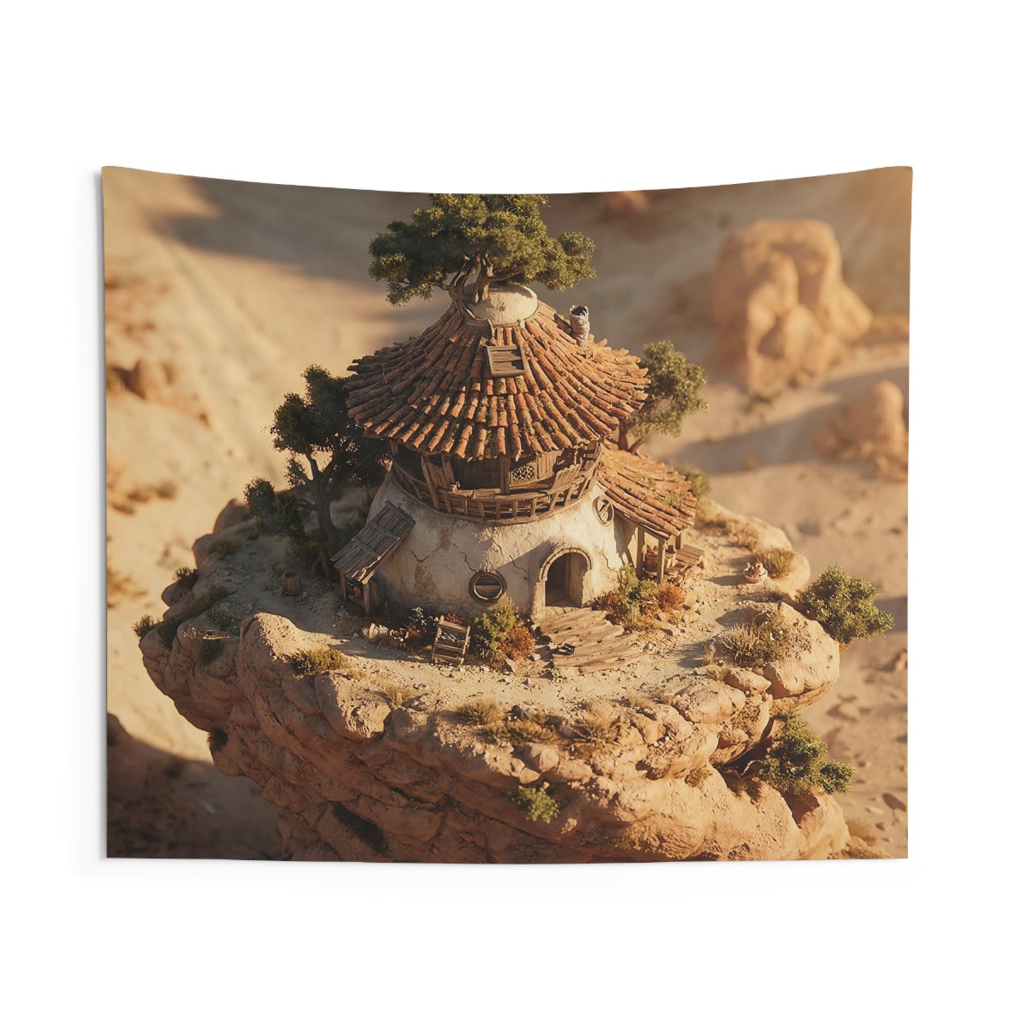 Desert Sentinel Cottage Tapestries – Sun-Drenched Cliffside Haven