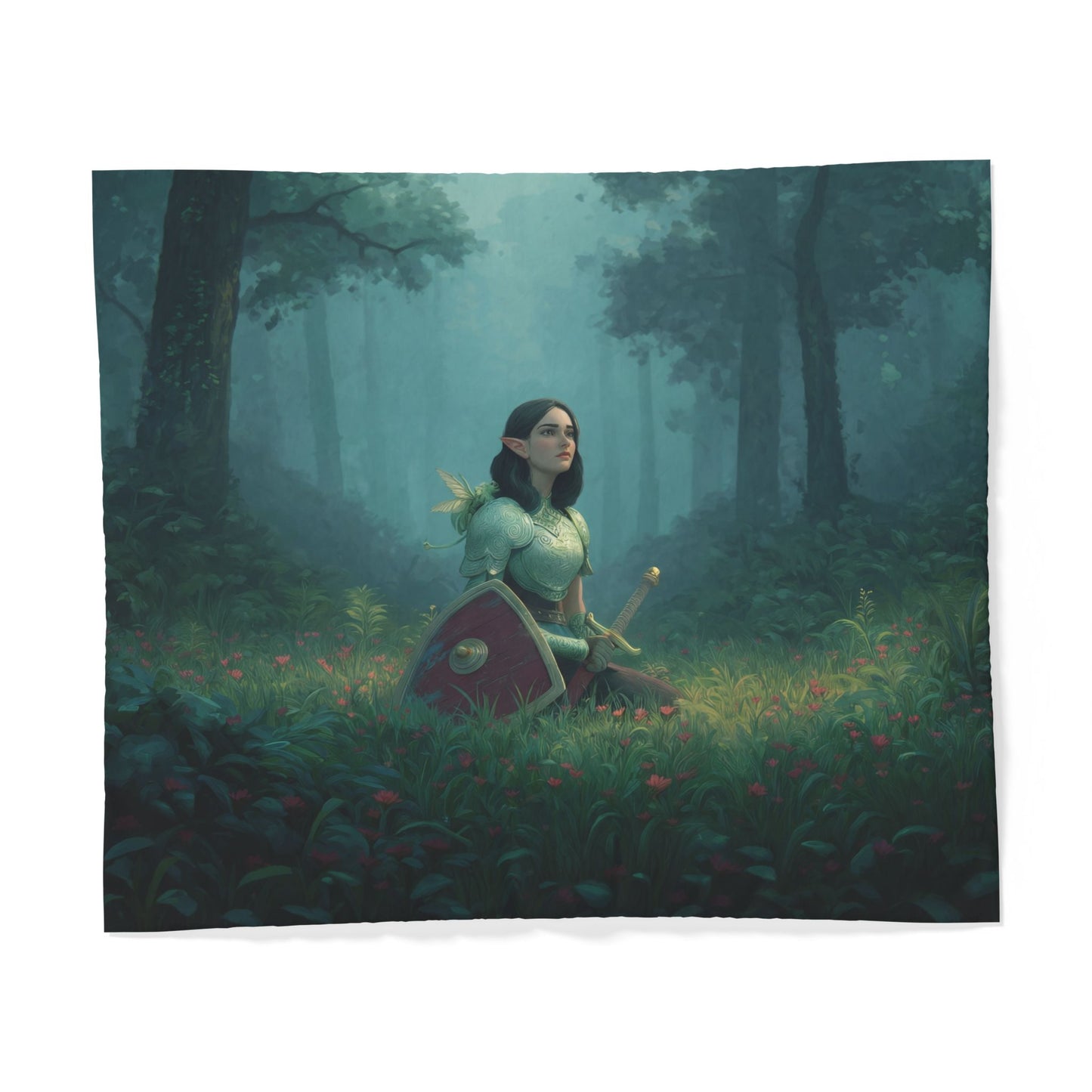 Forest Sentinel Cotton Duvet Cover – Elven Guardian at Rest