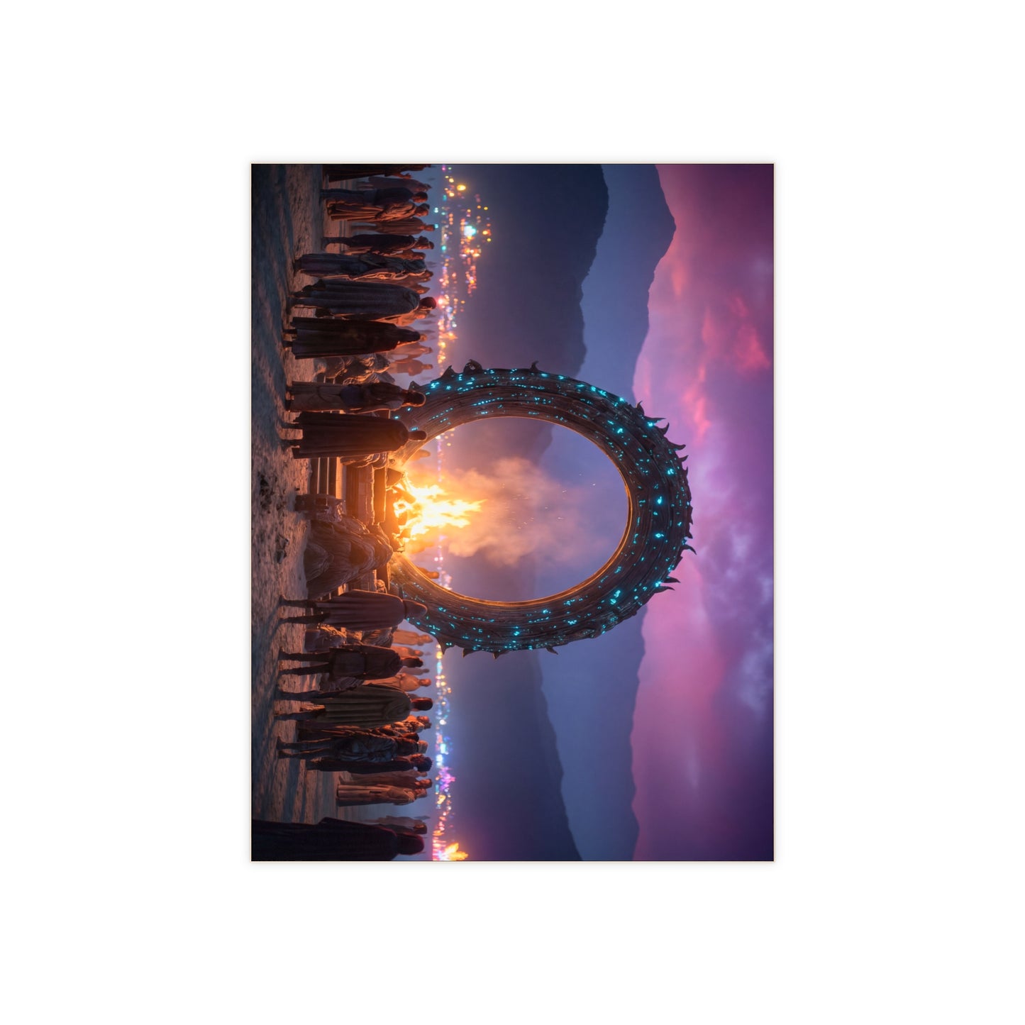 Celestial Gateway Ceramic Photo Tile – Twilight Ceremony Under the Glowing Arch
