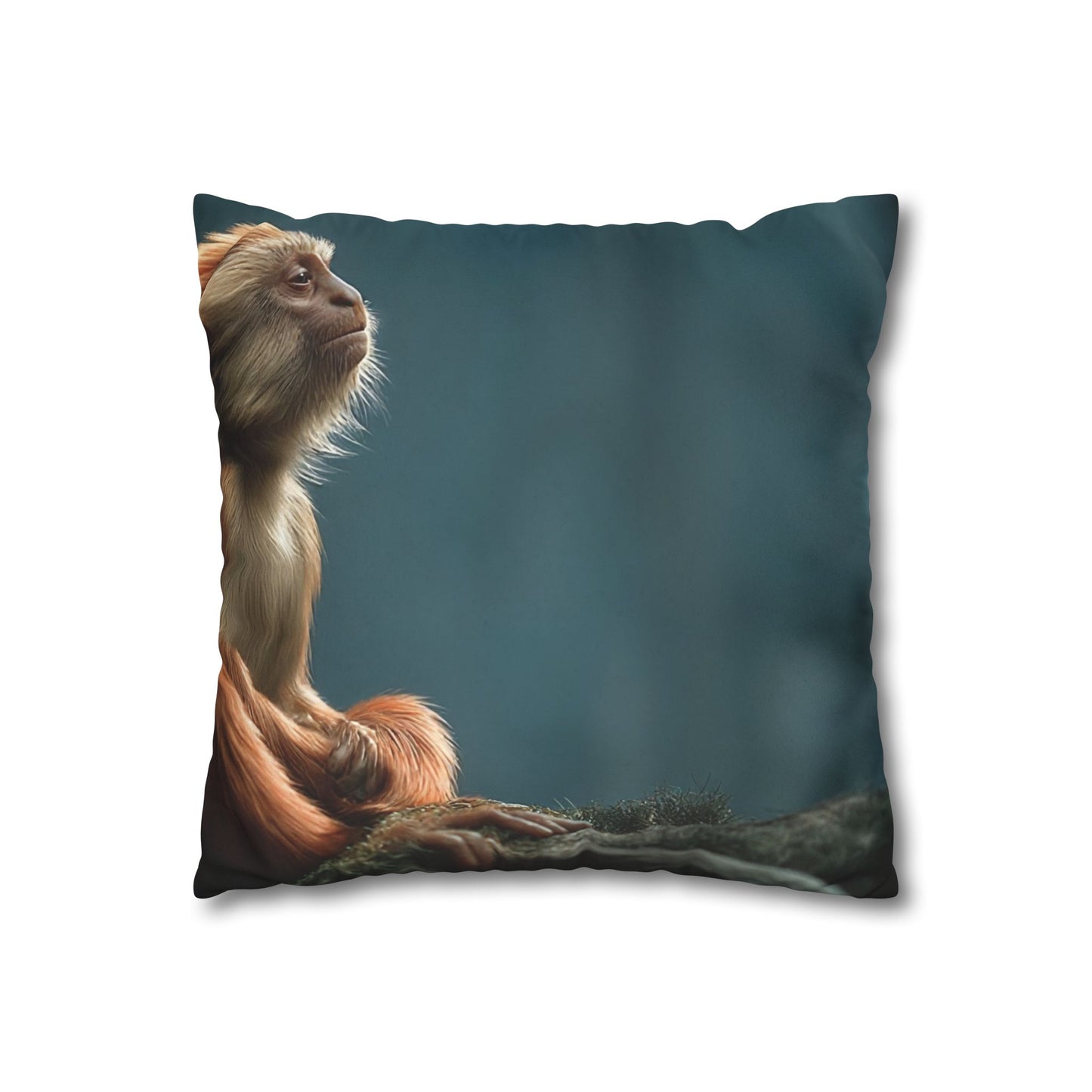 Winged Monkey Guardian Pillowcase – Amber Feathered Sentinel Resting on Moss