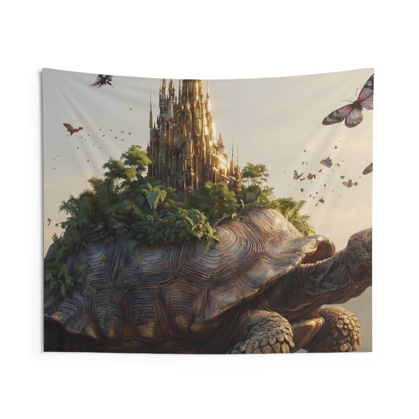 Castle on Turtle Back Indoor Wall Tapestries – Sunlit Jungle Sanctuary