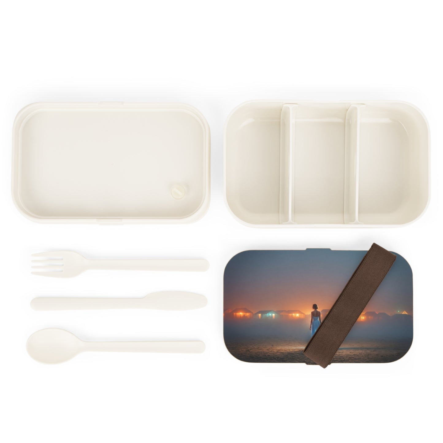 Twilight Beach Wanderer Bento Lunch Box – Luminescent Dress & Distant Lights