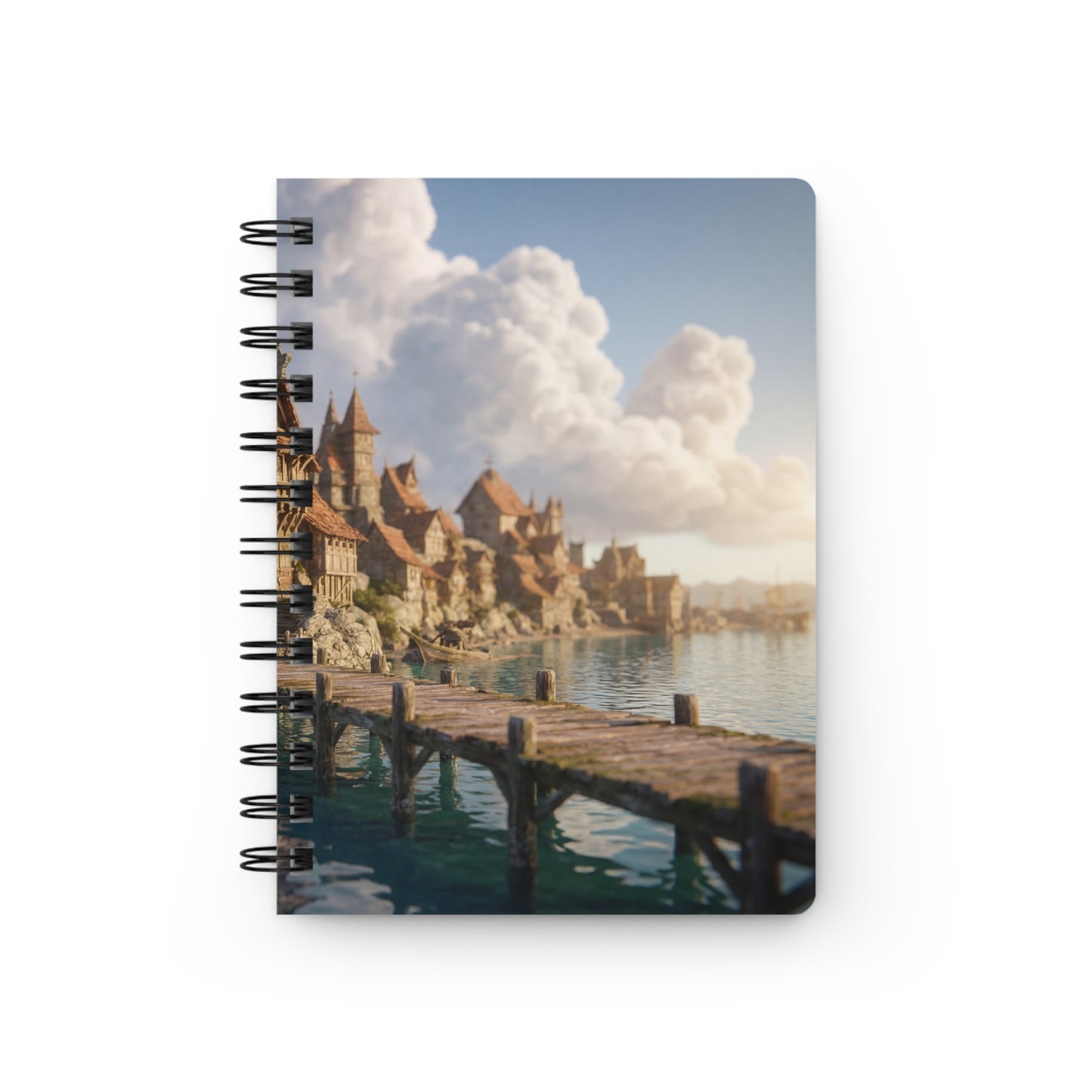 Coastal Viking Village Spiral Bound Journal – Sunlit Stone & Timber Dreamscape
