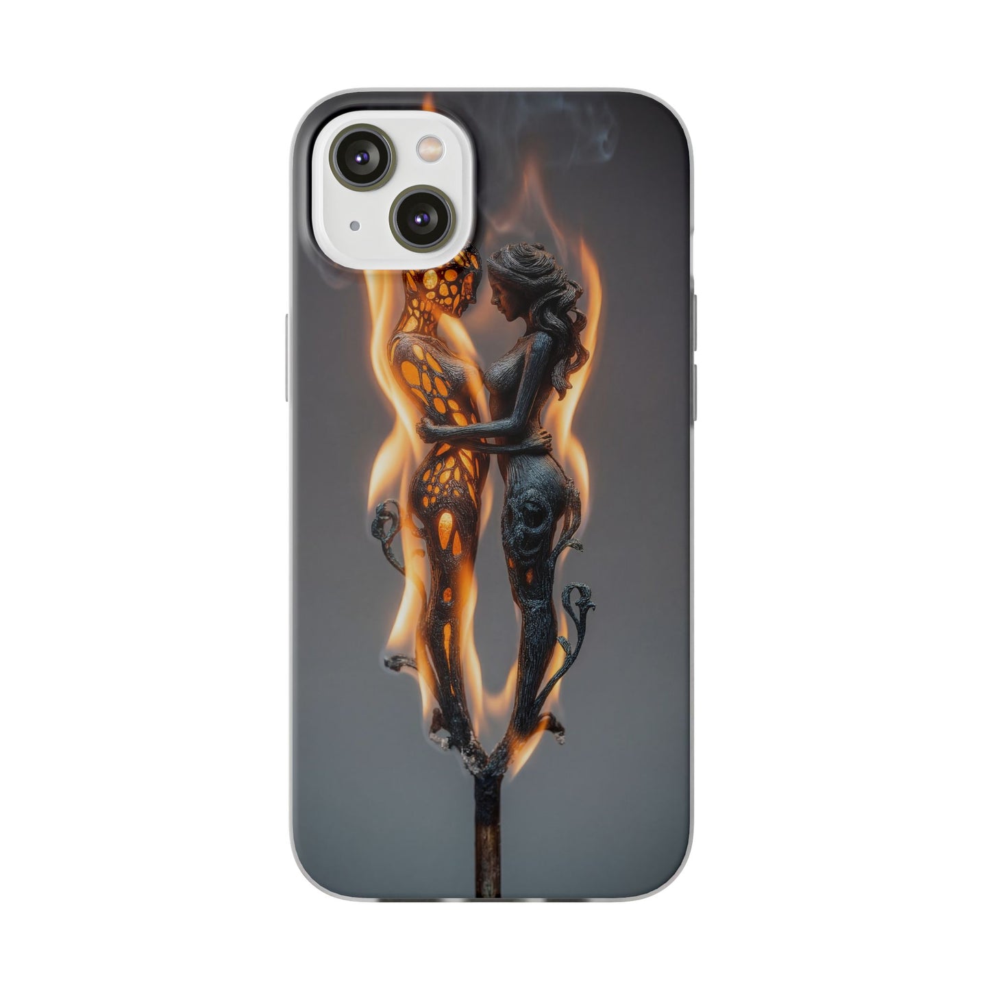 Flame-Embraced Lovers Flexi Cases – Intimate Glow Within the Fire