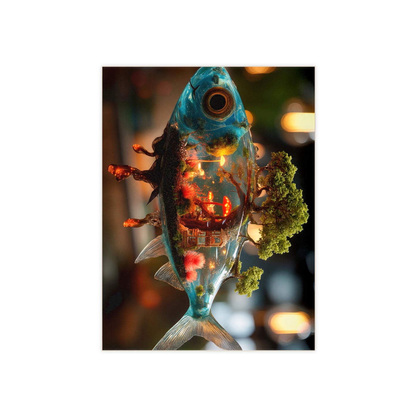Forest Within Fish Ceramic Photo Tile – Bioluminescent Underwater Sanctuary