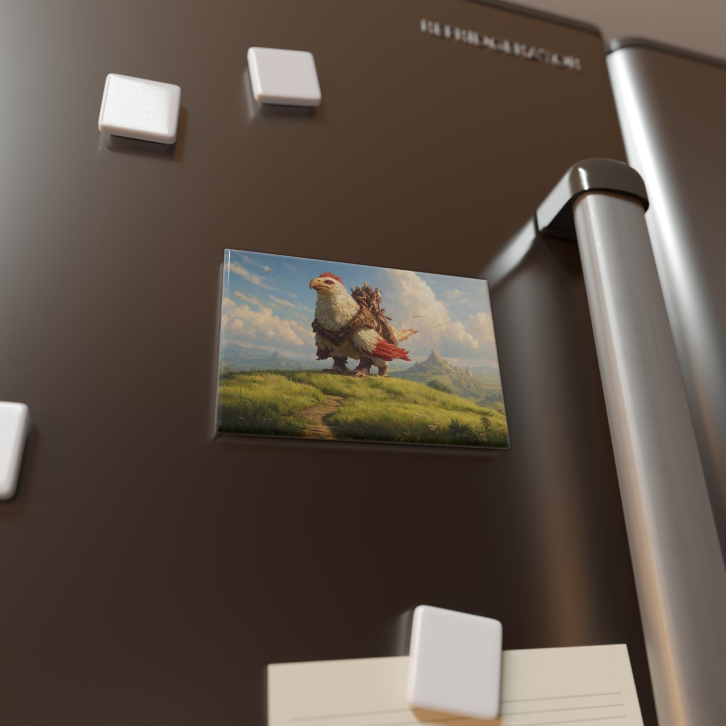 Skyborne Sentinels Button Magnet, Rectangle (1 & 10 pcs) – Sunlit Eagle Ride Over Rolling Hills