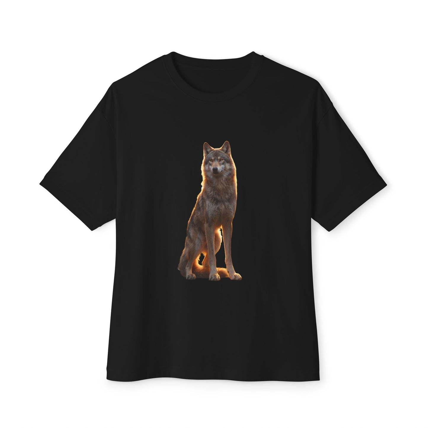 Golden-Gaze Wolf Unisex Oversized Boxy Tee – Twilight Sentinel Graphic