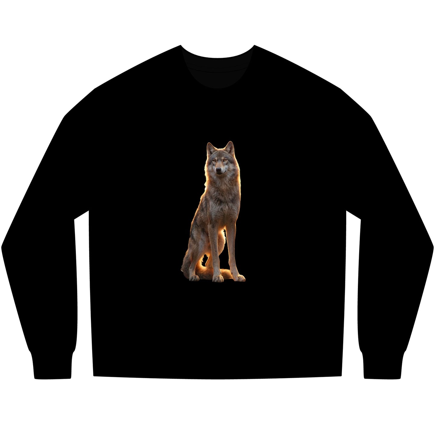 Golden Wolf Guardian Tee – Ethereal Silhouette Heavyweight Long Sleeve