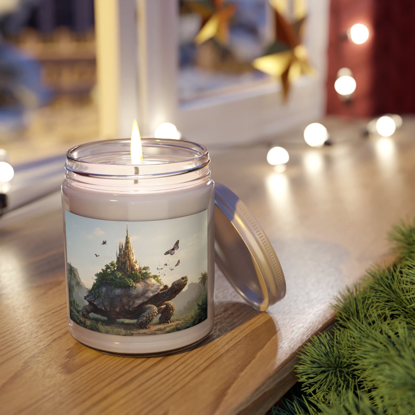 Guardian Turtle Castle Scented Soy Candles with White Lid, 9oz – Sunset Sanctuary on a Living Mountain