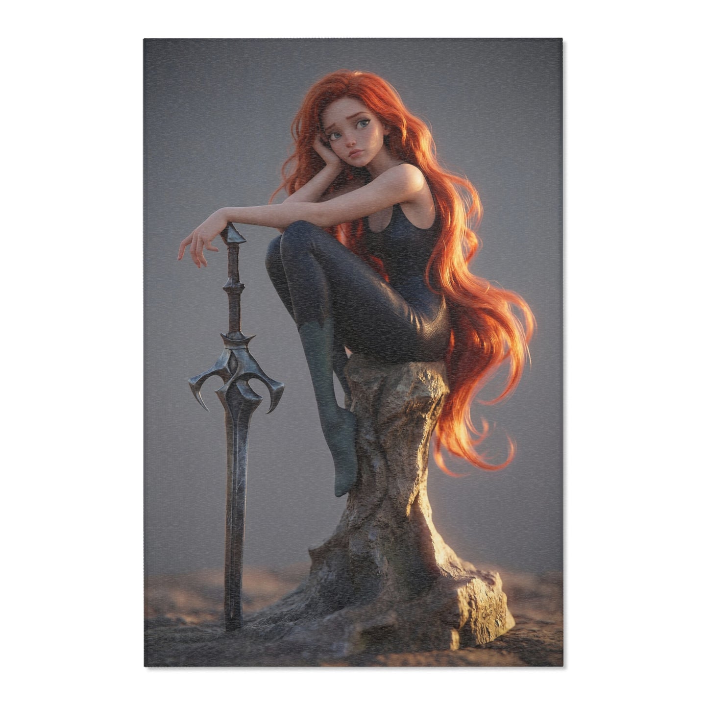 Red-Haired Sentinel Area Rug – Sunset Warrior’s Resting Place