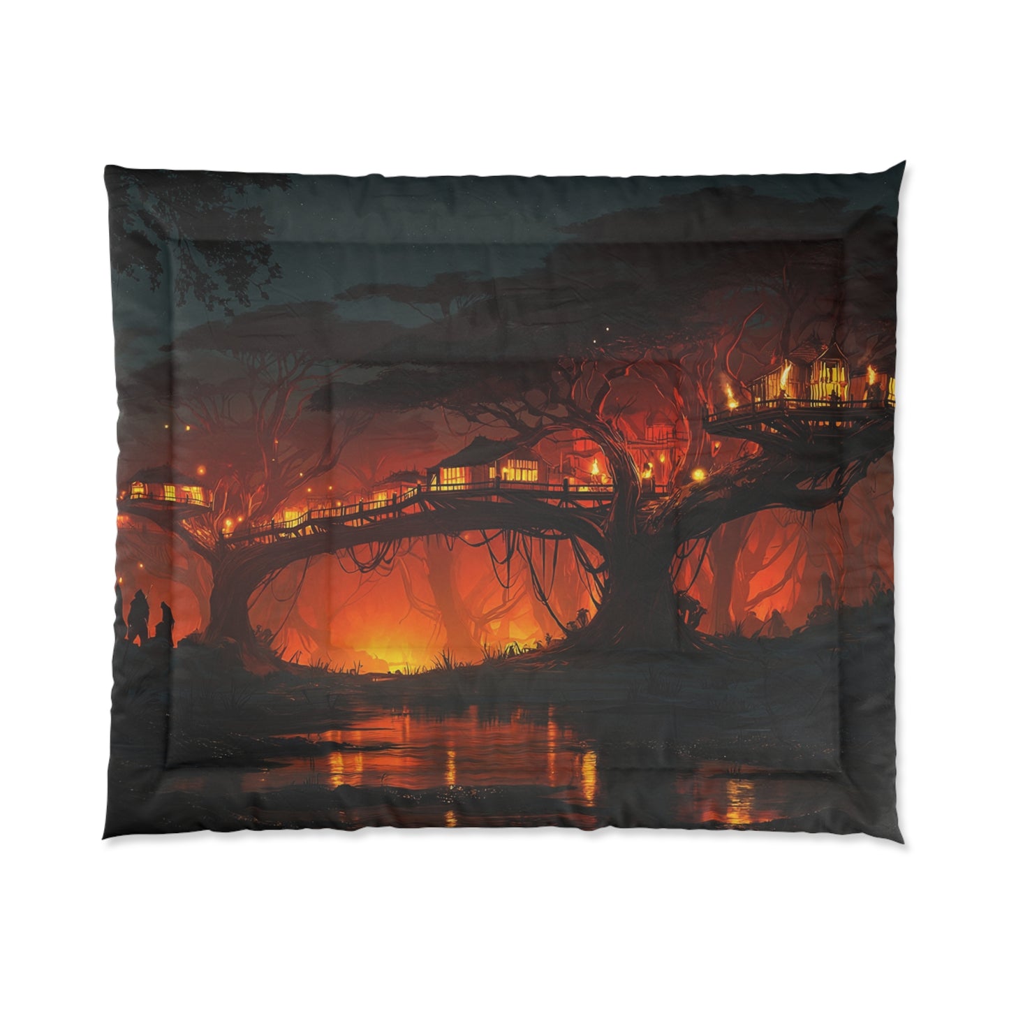 Starlit Treehouse Village Comforter – Ember Glow Under Canopy