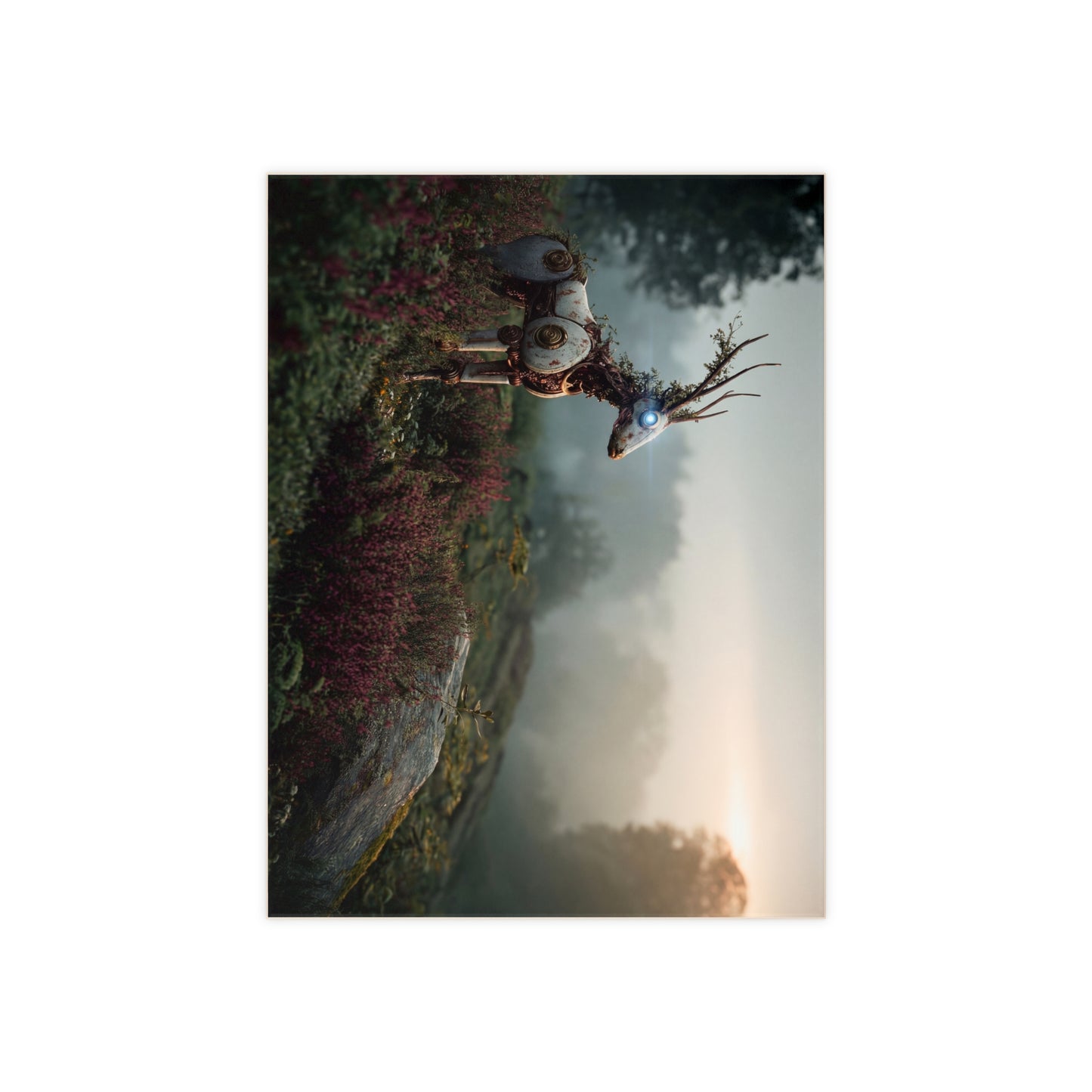 Cyber Stag Ceramic Photo Tile – Dawn’s Glowing Guardian