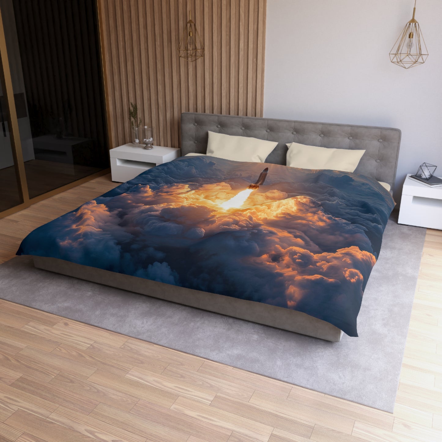 Rocket Sunrise Microfiber Duvet Cover – Piercing Through Clouds Toward Dawn