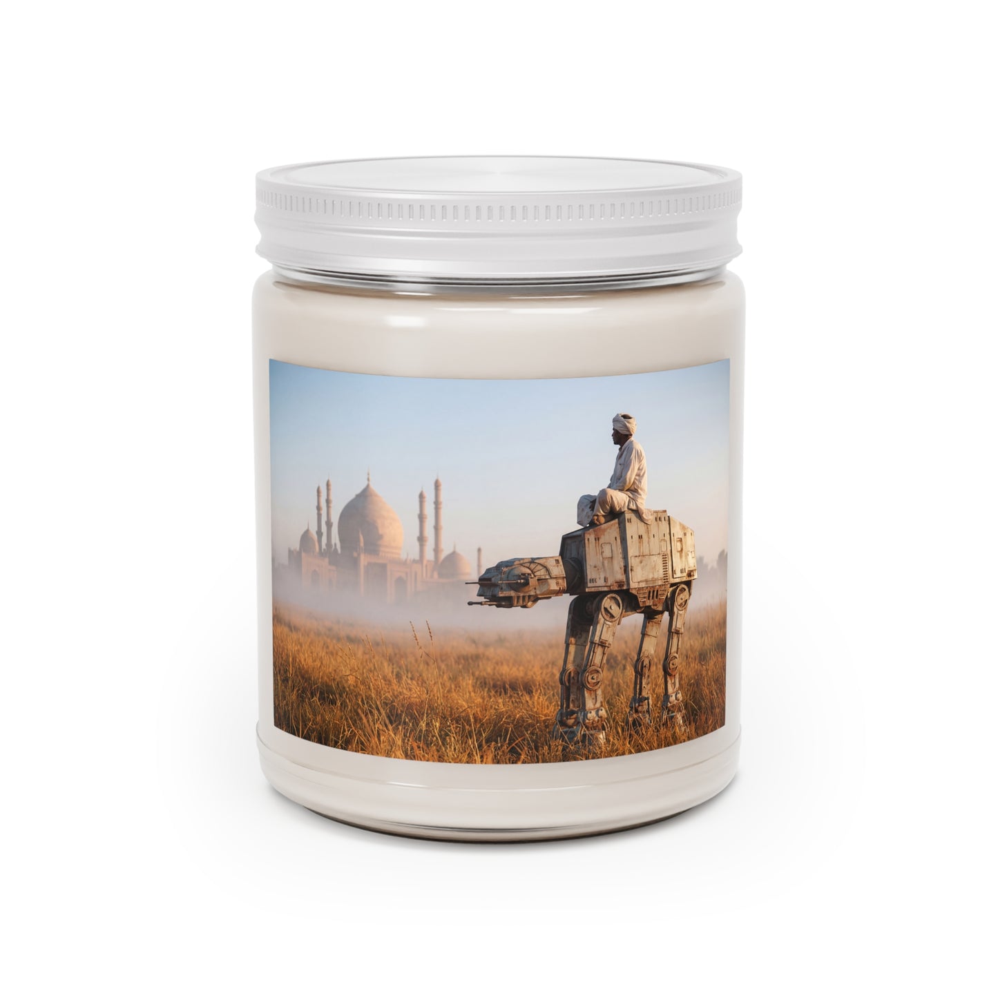 Taj Mahal AT-AT Scented Soy Candles with White Lid, 9oz – Silent Journey Through Golden Fields