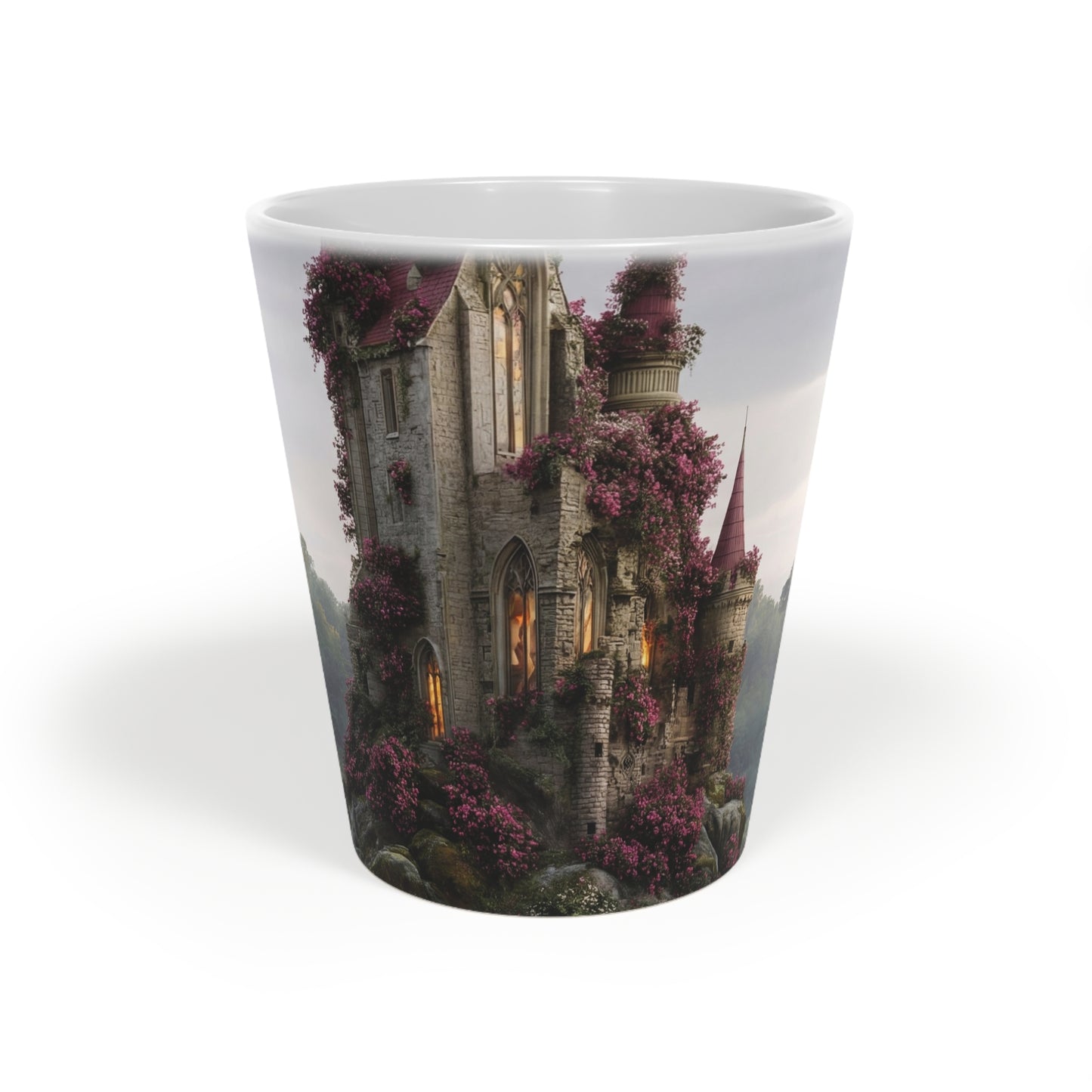 Rose-Clad Castle Latte Mug – Twilight Sanctuary in Bloom